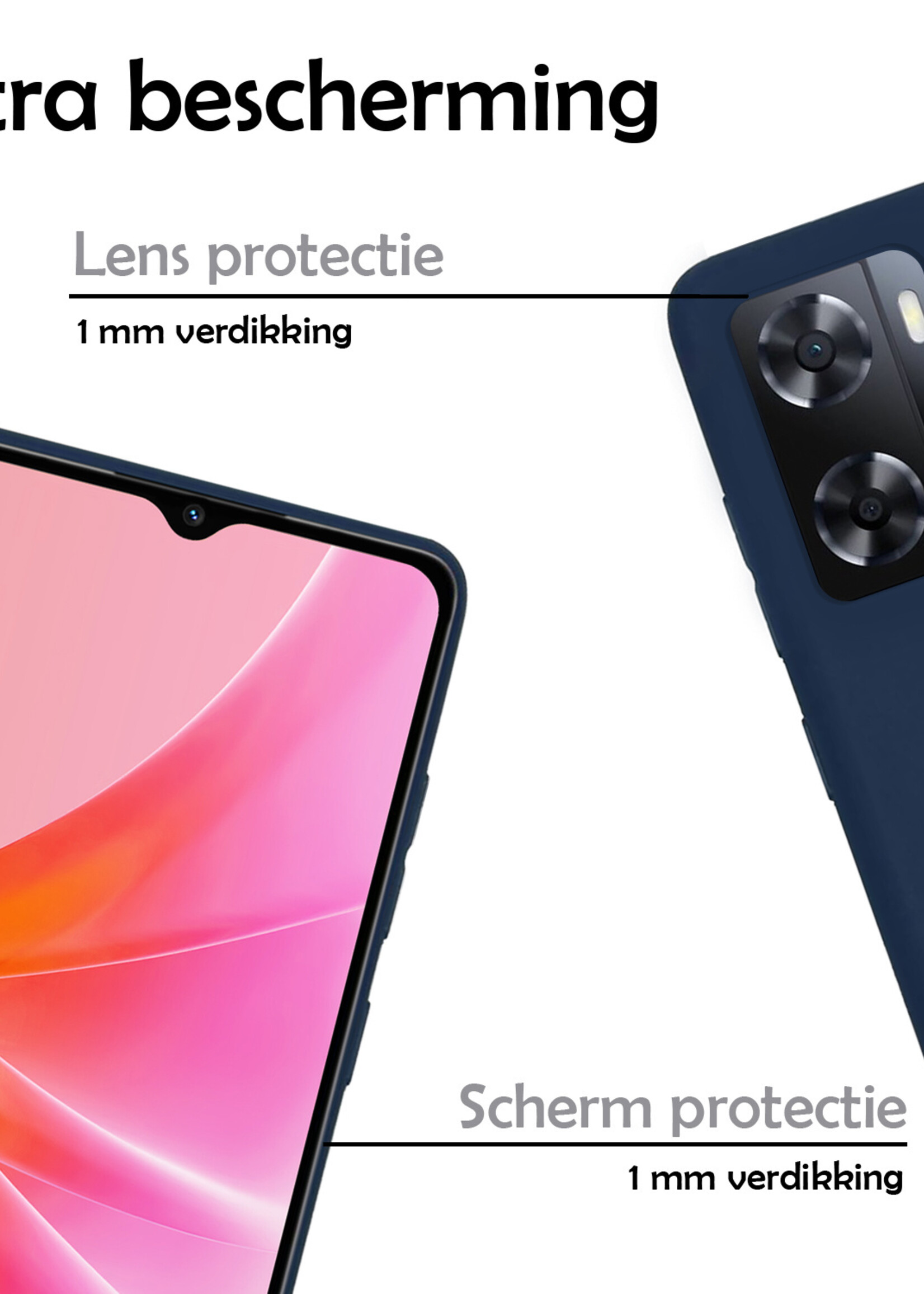 LUQ Hoesje Geschikt voor OPPO A57 Hoesje Siliconen Case Met 2x Screenprotector - Hoes Geschikt voor OPPO A57 Hoes Siliconen - Donkerblauw