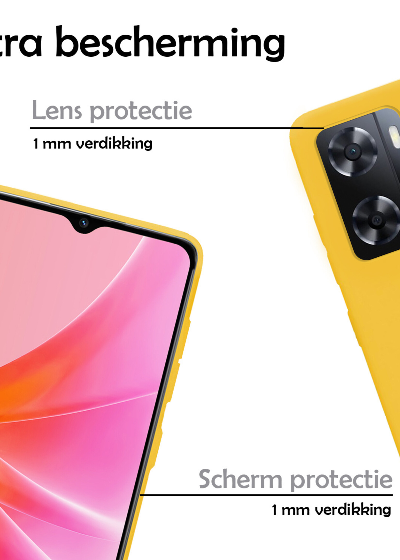 LUQ Hoesje Geschikt voor OPPO A57 Hoesje Siliconen Case Met 2x Screenprotector - Hoes Geschikt voor OPPO A57 Hoes Siliconen - Geel