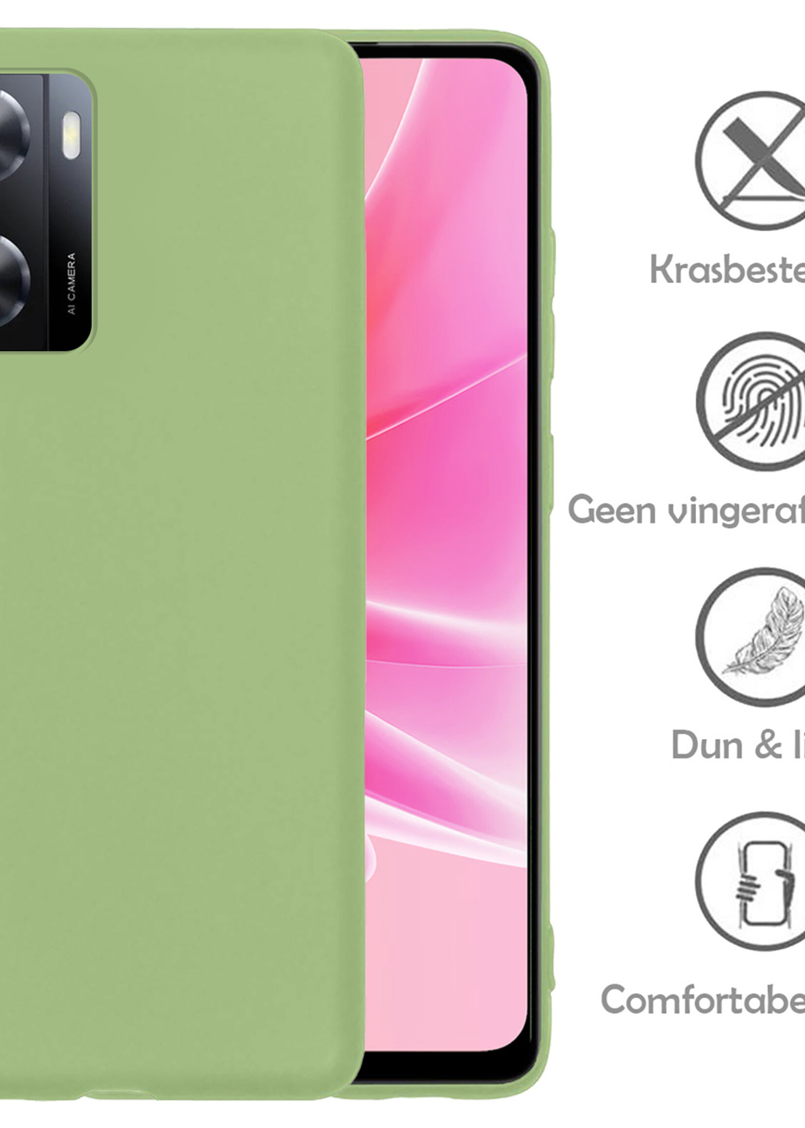 LUQ Hoesje Geschikt voor OPPO A57s Hoesje Siliconen Case - Hoes Geschikt voor OPPO A57s Hoes Siliconen - Groen