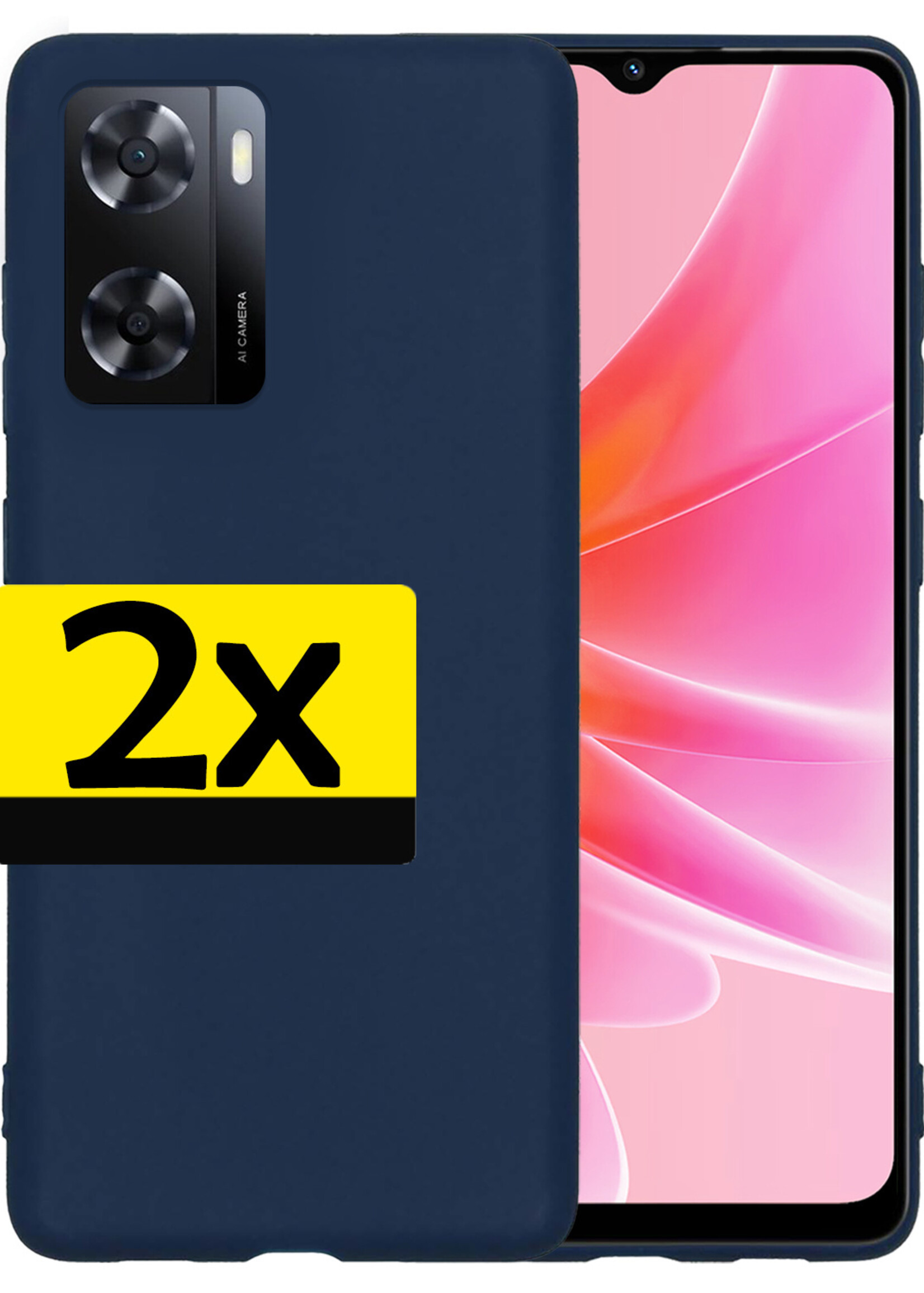 LUQ Hoesje Geschikt voor OPPO A57s Hoesje Siliconen Case - Hoes Geschikt voor OPPO A57s Hoes Siliconen - Donkerblauw - 2 Stuks