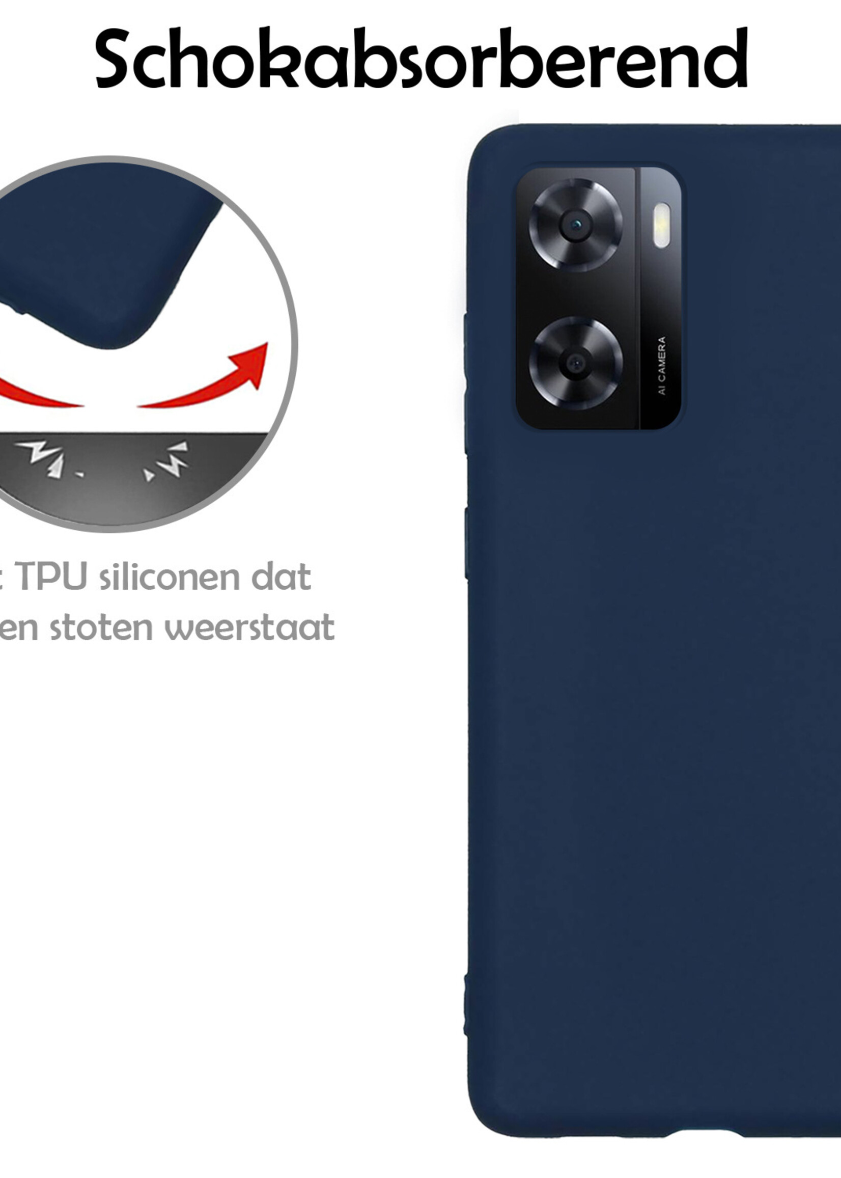 LUQ Hoesje Geschikt voor OPPO A57s Hoesje Siliconen Case - Hoes Geschikt voor OPPO A57s Hoes Siliconen - Donkerblauw - 2 Stuks