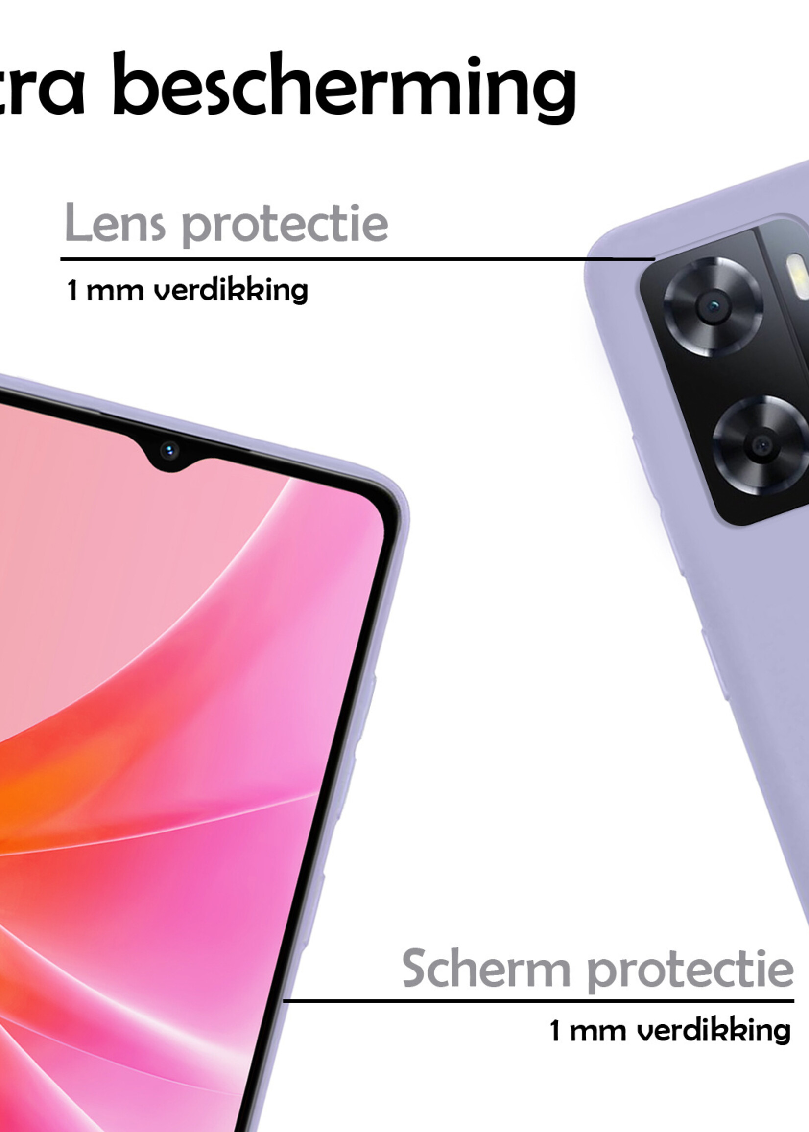 LUQ Hoesje Geschikt voor OPPO A57s Hoesje Siliconen Case Met Screenprotector - Hoes Geschikt voor OPPO A57s Hoes Siliconen - Lila