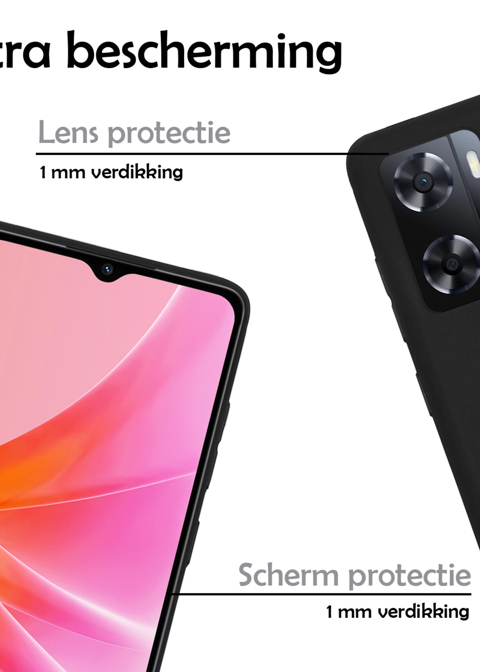 LUQ Hoesje Geschikt voor OPPO A57s Hoesje Siliconen Case Met Screenprotector - Hoes Geschikt voor OPPO A57s Hoes Siliconen - Zwart