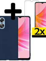 LUQ LUQ OPPO A17 Hoesje Siliconen Met 2x Screenprotector - Donkerblauw