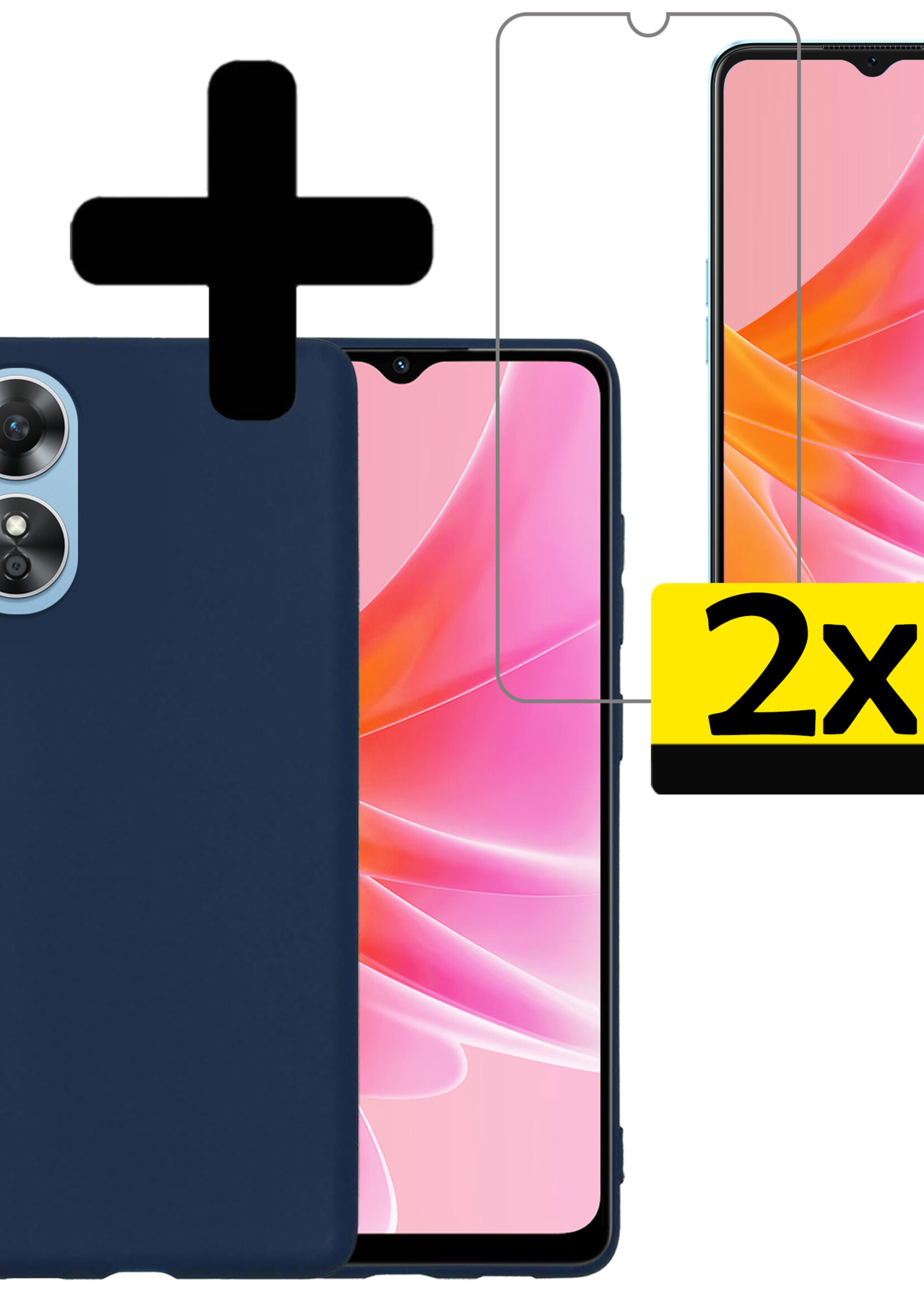 LUQ Hoesje Geschikt voor OPPO A17 Hoesje Siliconen Case Met 2x Screenprotector - Hoes Geschikt voor OPPO A17 Hoes Siliconen - Donkerblauw