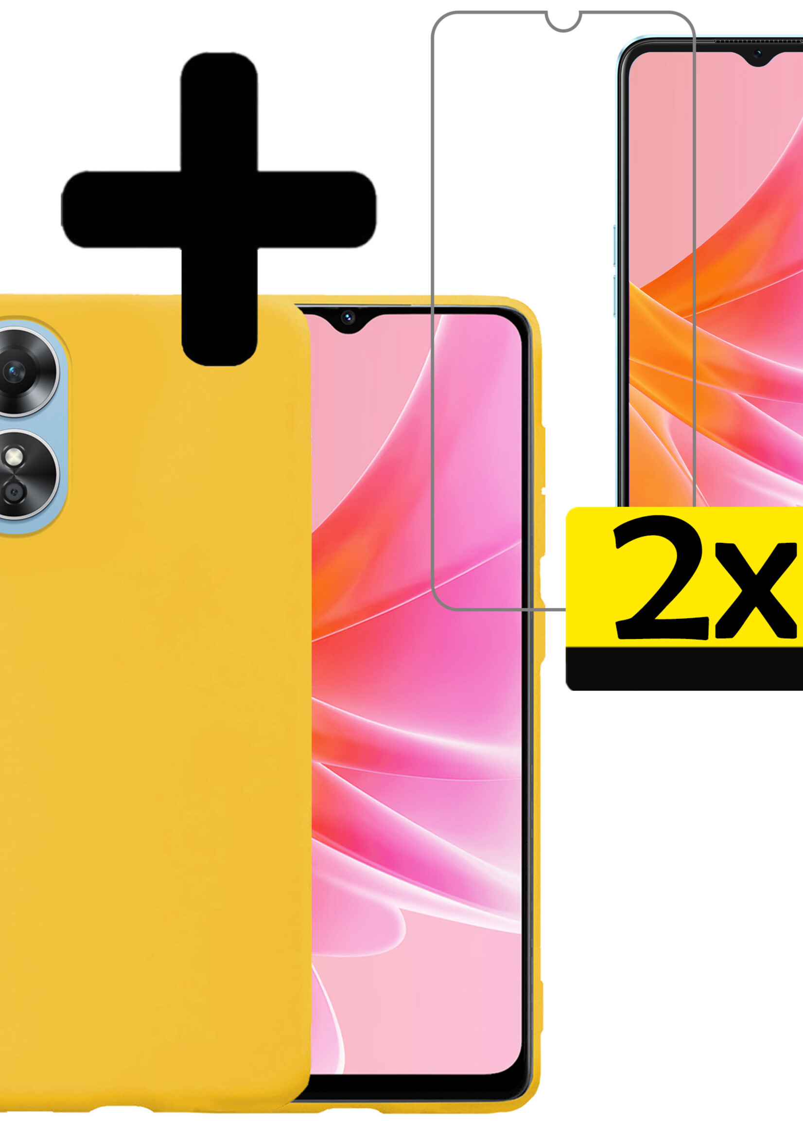LUQ Hoesje Geschikt voor OPPO A17 Hoesje Siliconen Case Met 2x Screenprotector - Hoes Geschikt voor OPPO A17 Hoes Siliconen - Geel