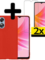 LUQ LUQ OPPO A17 Hoesje Siliconen Met 2x Screenprotector - Rood