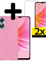 LUQ LUQ OPPO A17 Hoesje Siliconen Met 2x Screenprotector - Lichtroze