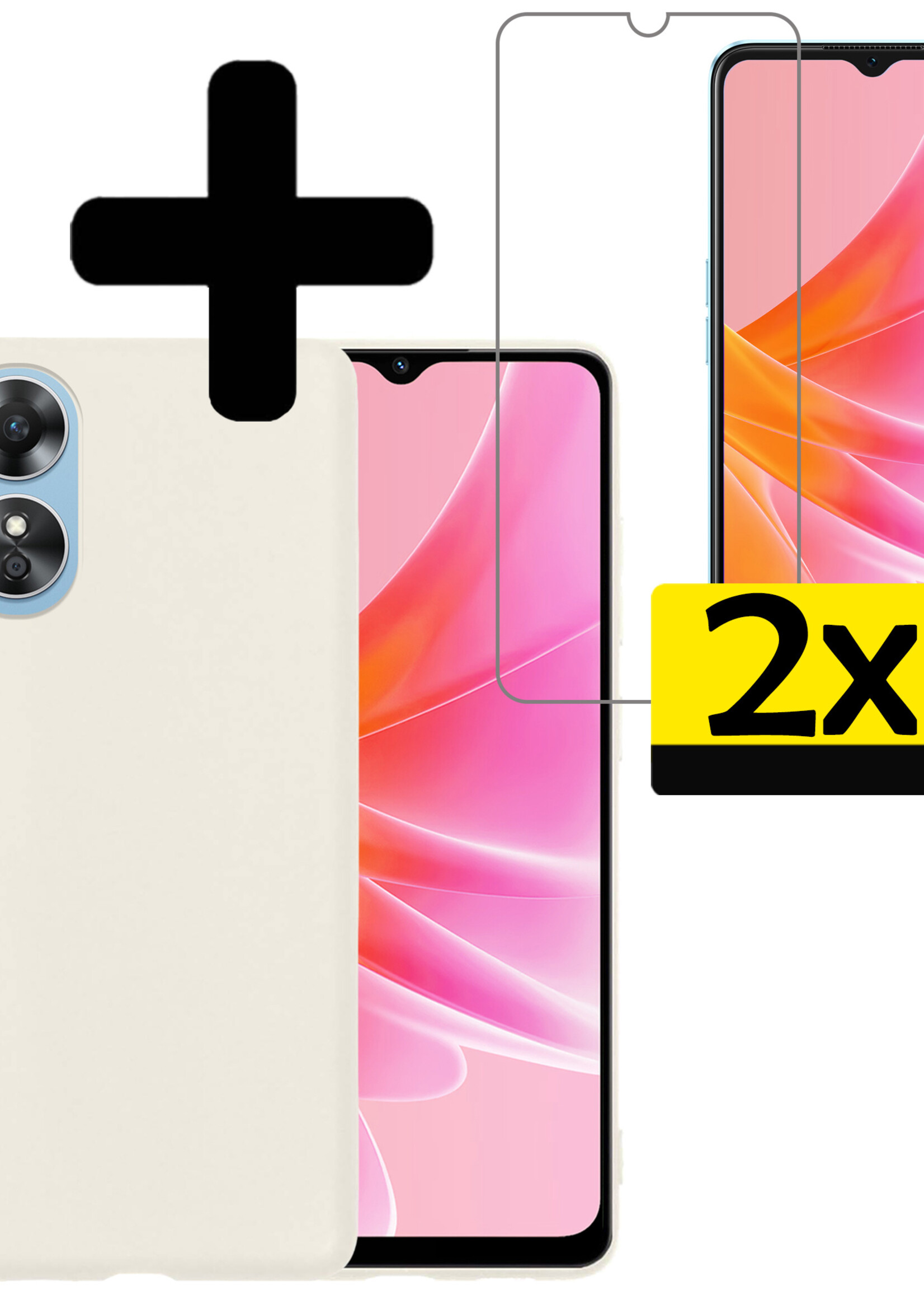 LUQ Hoesje Geschikt voor OPPO A17 Hoesje Siliconen Case Met 2x Screenprotector - Hoes Geschikt voor OPPO A17 Hoes Siliconen - Wit