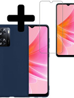 LUQ LUQ OPPO A57 Hoesje Siliconen Met Screenprotector - Donkerblauw