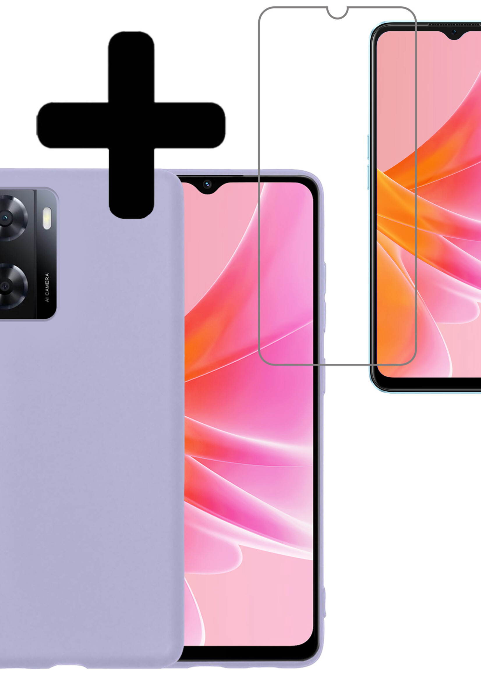 LUQ Hoesje Geschikt voor OPPO A57 Hoesje Siliconen Case Met Screenprotector - Hoes Geschikt voor OPPO A57 Hoes Siliconen - Lila