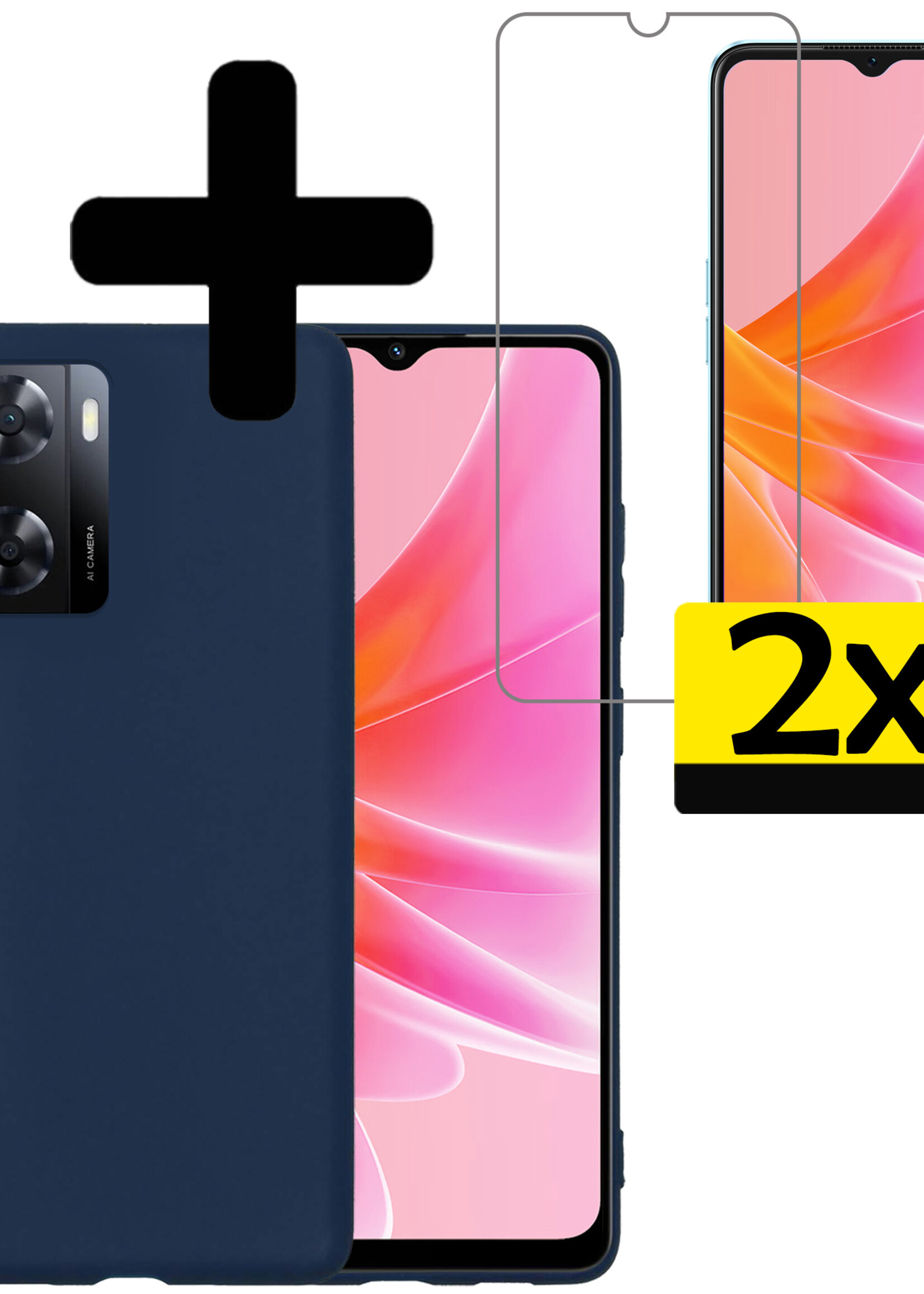 Hoesje Geschikt voor OPPO A57 Hoesje Siliconen Case Met 2x Screenprotector - Hoes Geschikt voor OPPO A57 Hoes Siliconen - Donkerblauw