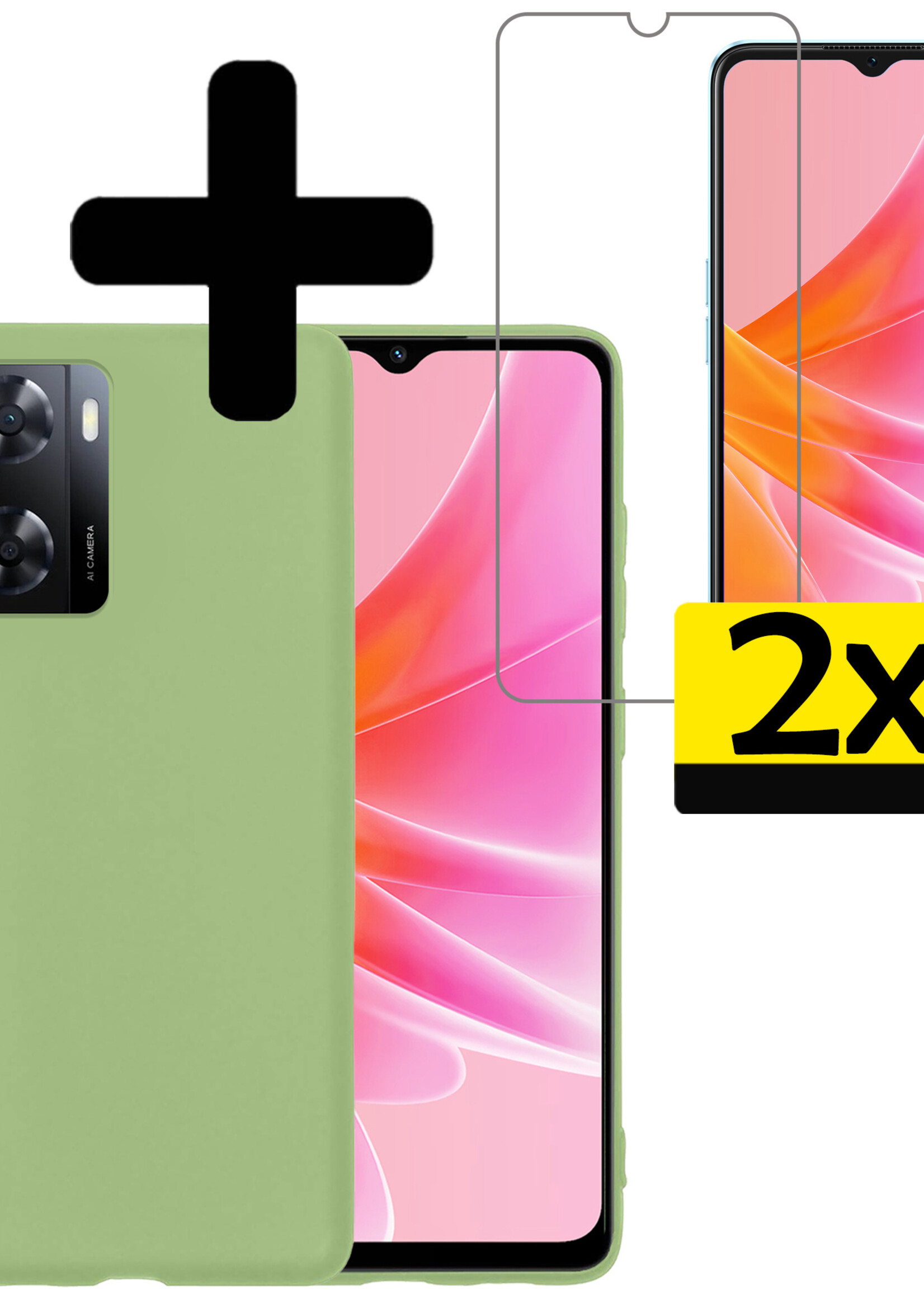 LUQ Hoesje Geschikt voor OPPO A57 Hoesje Siliconen Case Met 2x Screenprotector - Hoes Geschikt voor OPPO A57 Hoes Siliconen - Groen