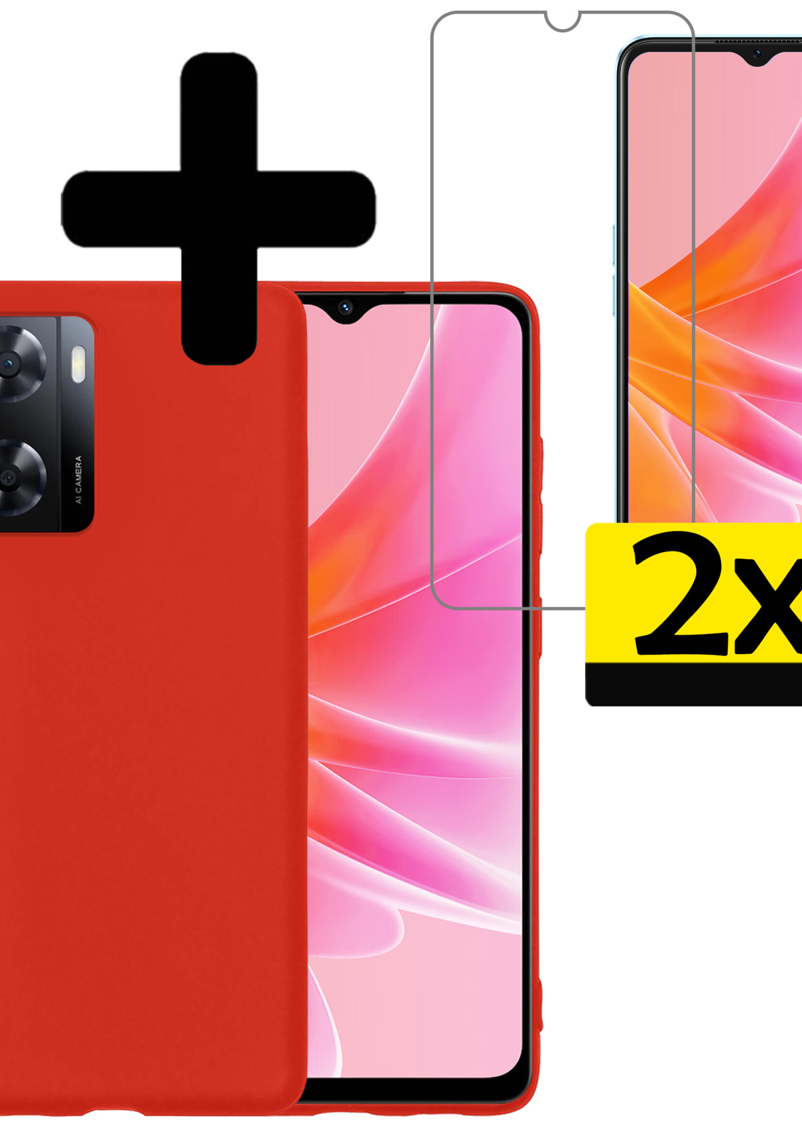 LUQ Hoesje Geschikt voor OPPO A57 Hoesje Siliconen Case Met 2x Screenprotector - Hoes Geschikt voor OPPO A57 Hoes Siliconen - Rood