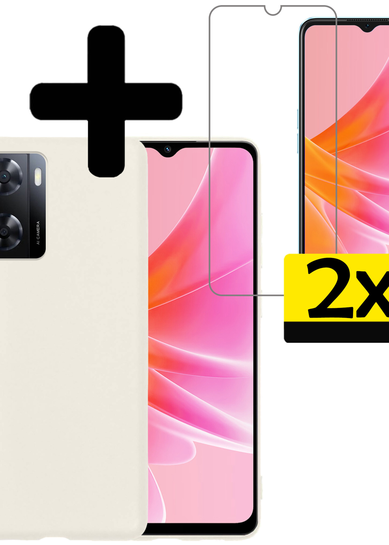 LUQ Hoesje Geschikt voor OPPO A57 Hoesje Siliconen Case Met 2x Screenprotector - Hoes Geschikt voor OPPO A57 Hoes Siliconen - Wit