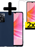 LUQ LUQ OPPO A57s Hoesje Siliconen Met 2x Screenprotector - Donkerblauw