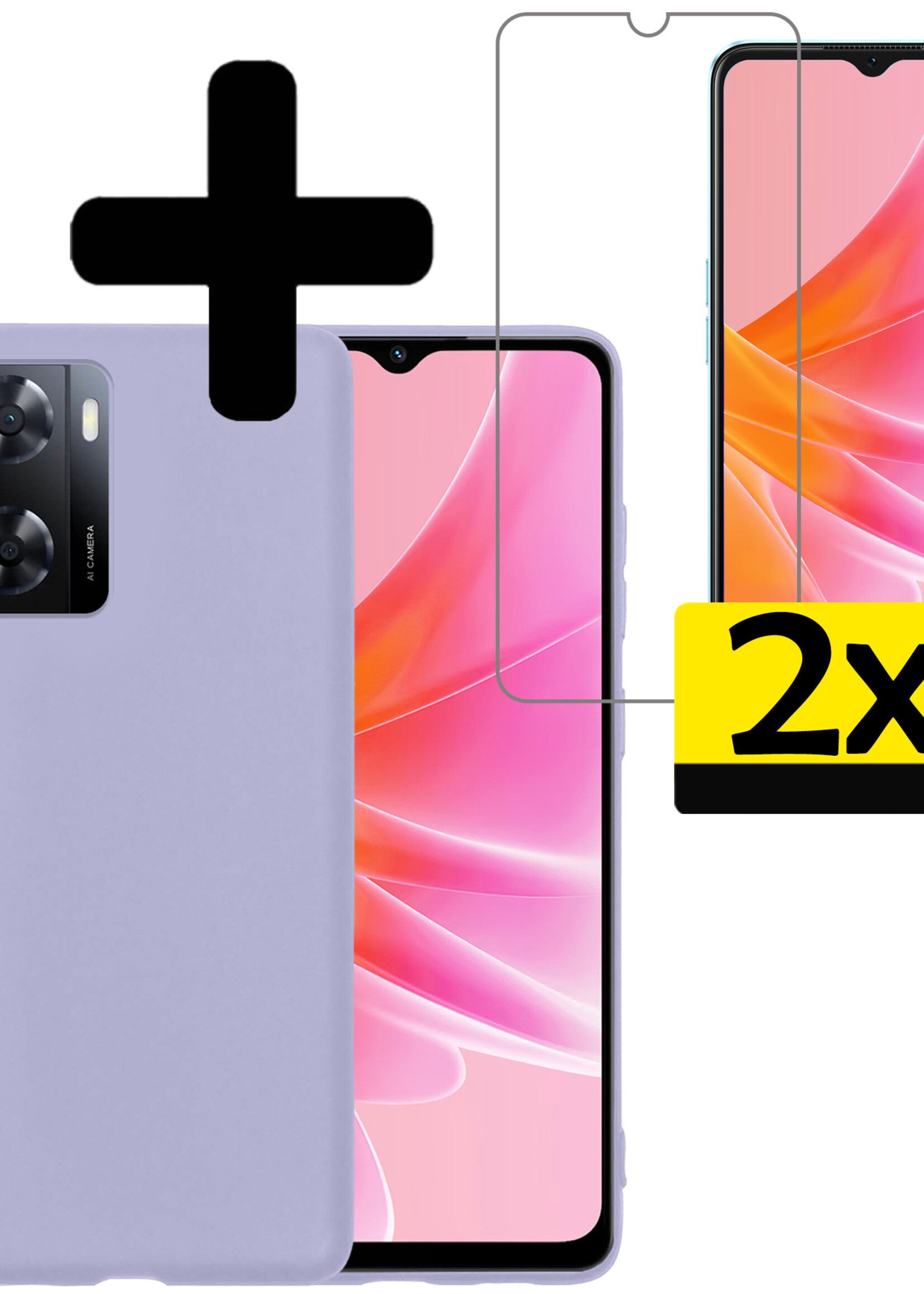 Hoesje Geschikt voor OPPO A57s Hoesje Siliconen Case Met 2x Screenprotector - Hoes Geschikt voor OPPO A57s Hoes Siliconen - Lila