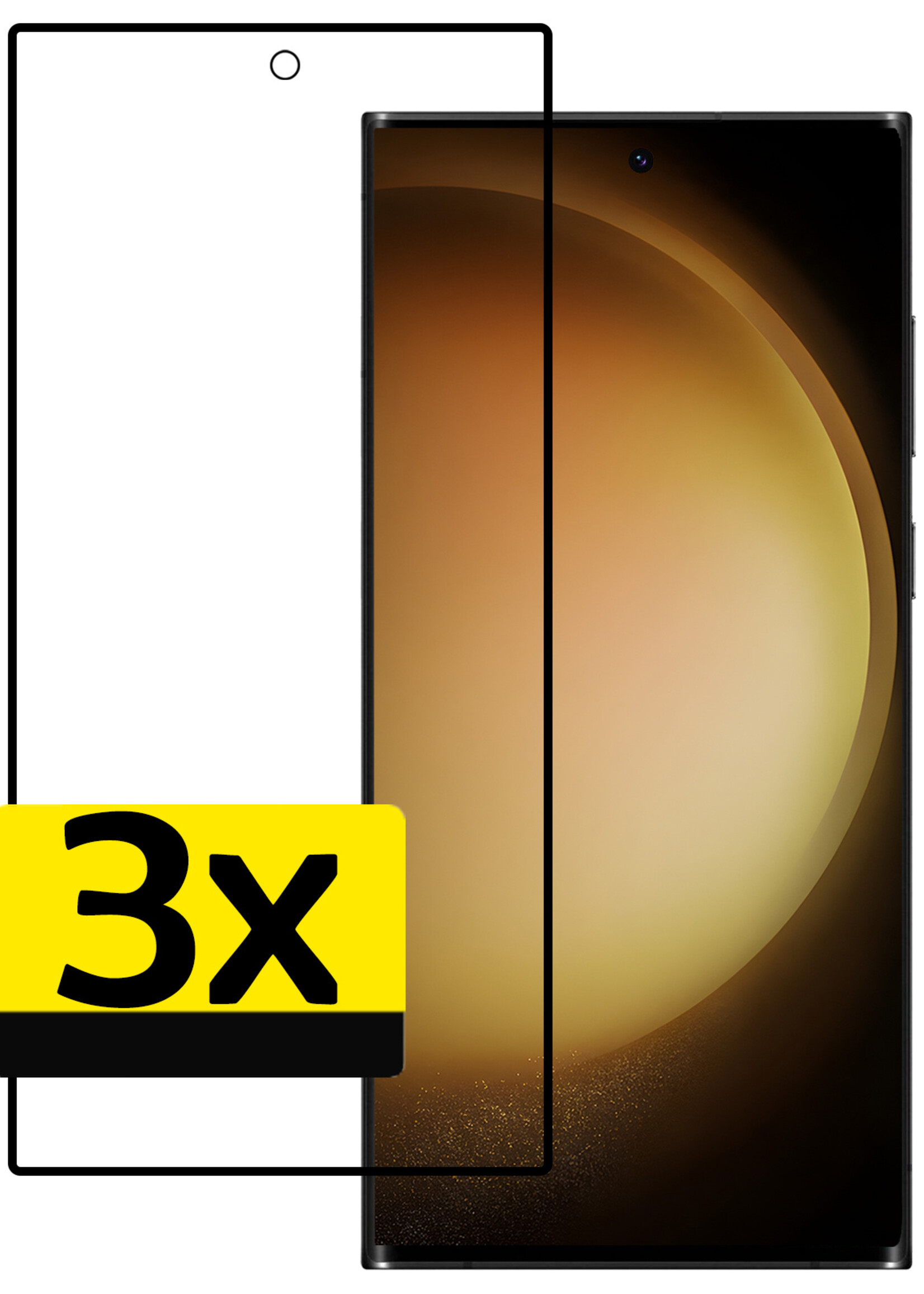 LUQ Screenprotector Geschikt voor Samsung S23 Ultra Screenprotector Glas Full Cover - Screenprotector Geschikt voor Samsung Galaxy S23 Ultra Screenprotector Full Cover - 3 Stuks