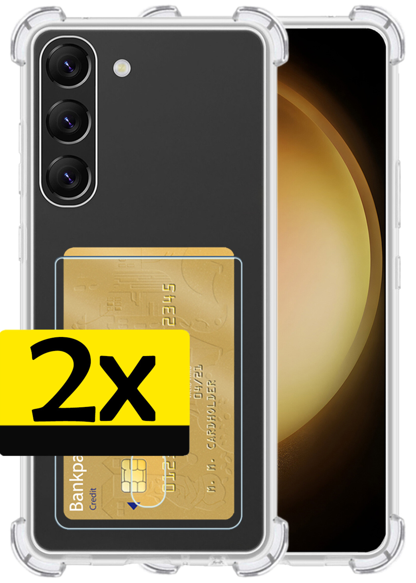 LUQ Hoesje Geschikt voor Samsung S23 Plus Hoesje Case Pashouder Cover Siliconen - Hoes Geschikt voor Samsung Galaxy S23 Plus Hoesje Met Kaarthouder - Transparant - 2 Stuks