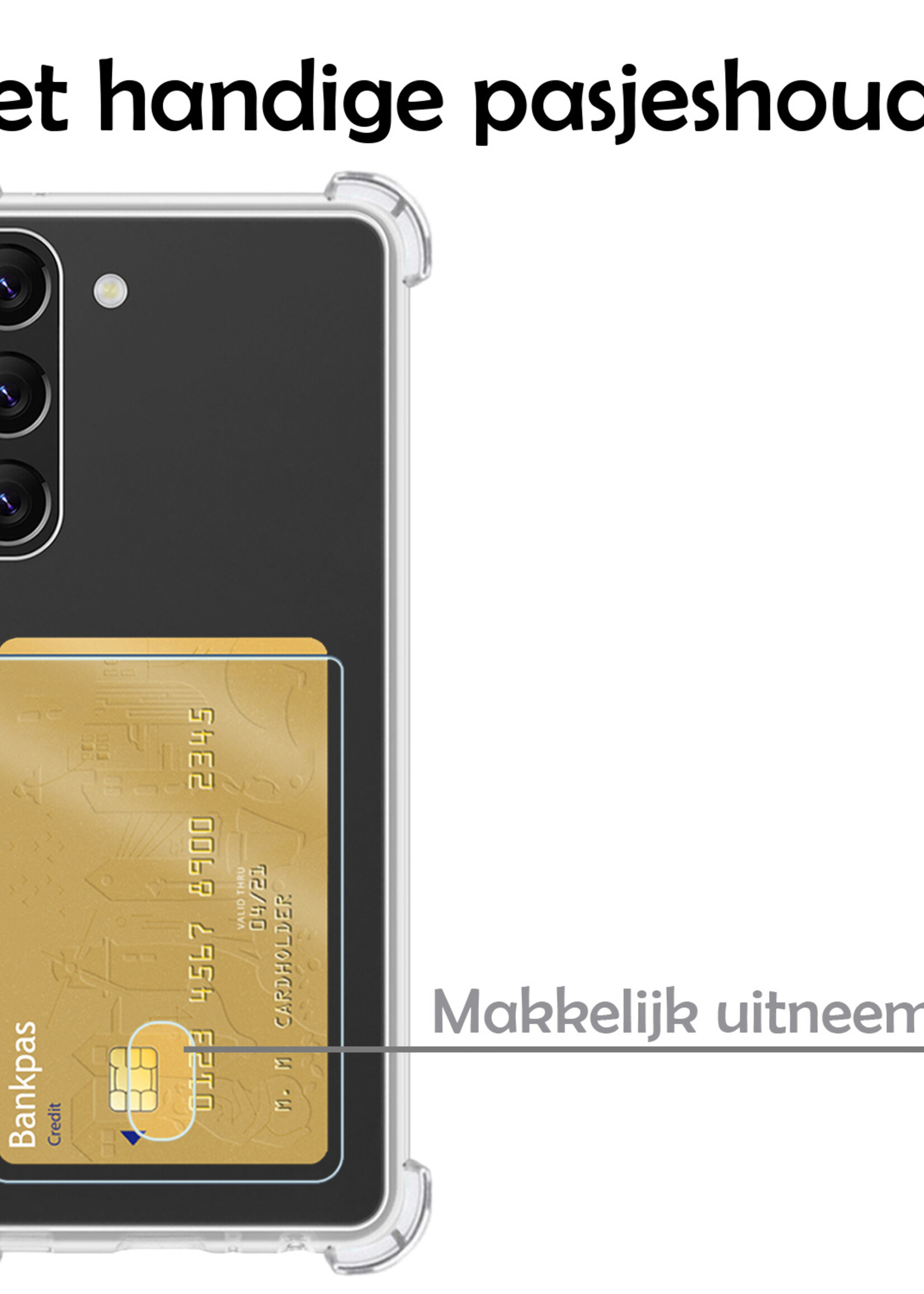 LUQ Hoesje Geschikt voor Samsung S23 Plus Hoesje Case Pashouder Cover Siliconen Met Screenprotector - Hoes Geschikt voor Samsung Galaxy S23 Plus Hoesje Met Kaarthouder- Transparant