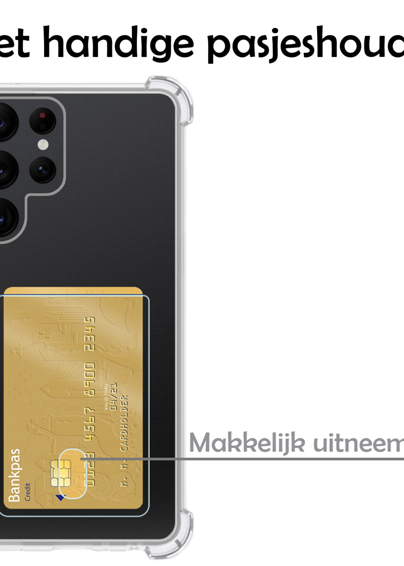 LUQ Hoesje Geschikt voor Samsung S23 Ultra Hoesje Case Pashouder Cover Siliconen - Hoes Geschikt voor Samsung Galaxy S23 Ultra Hoesje Met Kaarthouder - Transparant