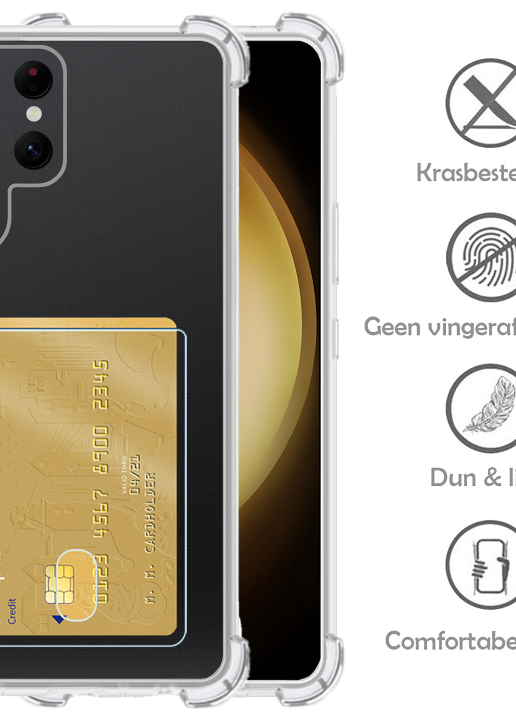 LUQ Hoesje Geschikt voor Samsung S23 Ultra Hoesje Case Pashouder Cover Siliconen - Hoes Geschikt voor Samsung Galaxy S23 Ultra Hoesje Met Kaarthouder - Transparant - 2 Stuks