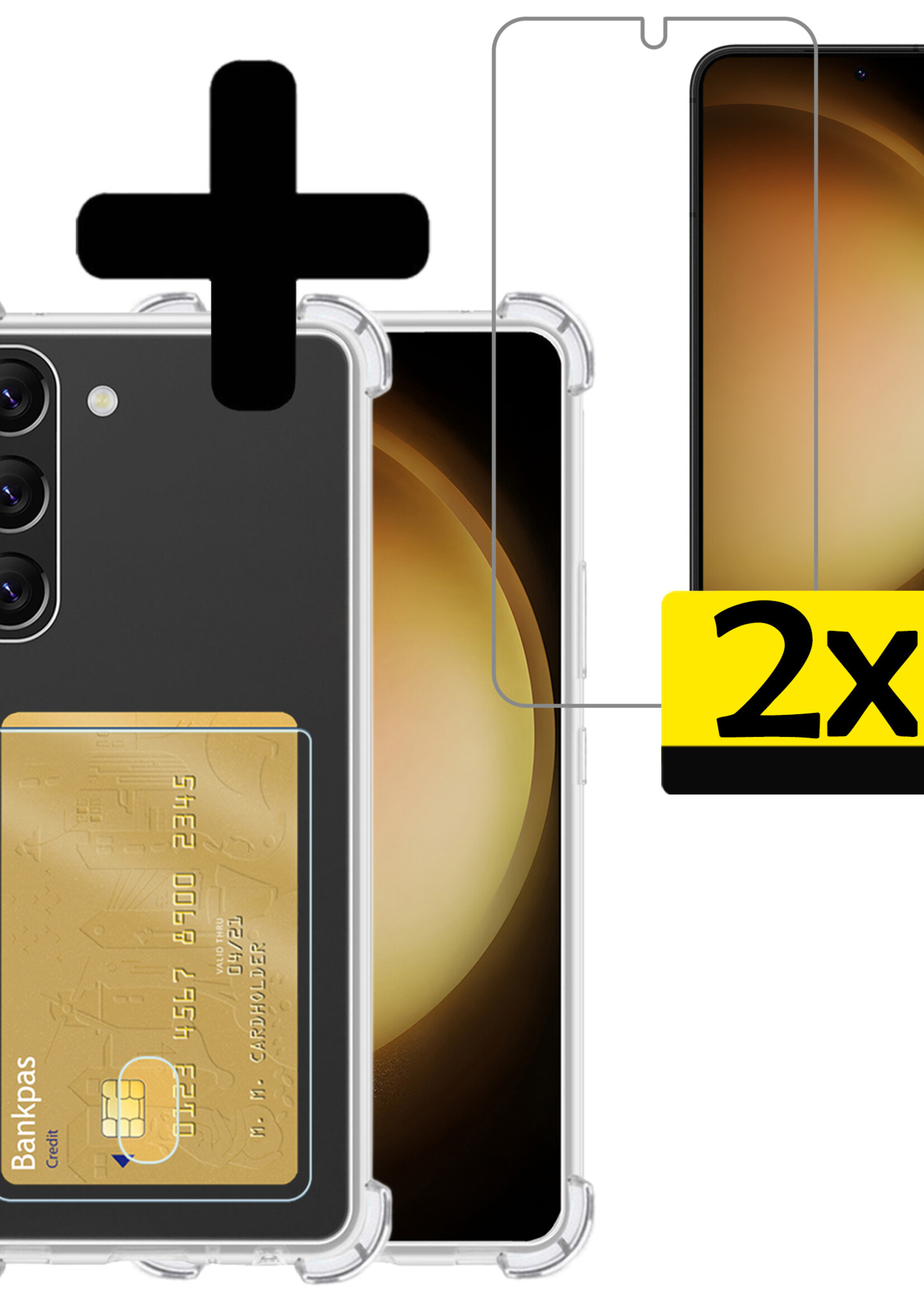 LUQ Hoesje Geschikt voor Samsung S23 Plus Hoesje Case Pashouder Cover Siliconen Met 2x Screenprotector - Hoes Geschikt voor Samsung Galaxy S23 Plus Hoesje Met Kaarthouder- Transparant