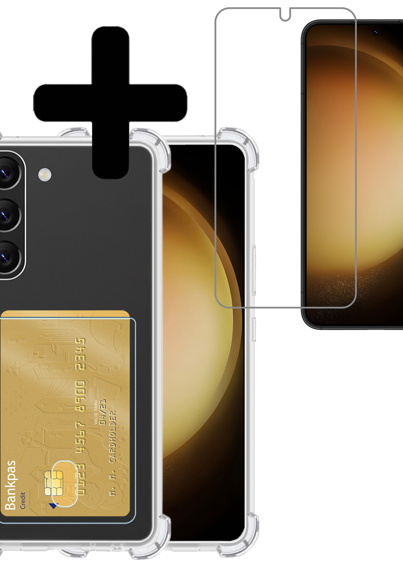 LUQ Hoesje Geschikt voor Samsung S23 Plus Hoesje Case Pashouder Cover Siliconen Met Screenprotector - Hoes Geschikt voor Samsung Galaxy S23 Plus Hoesje Met Kaarthouder- Transparant