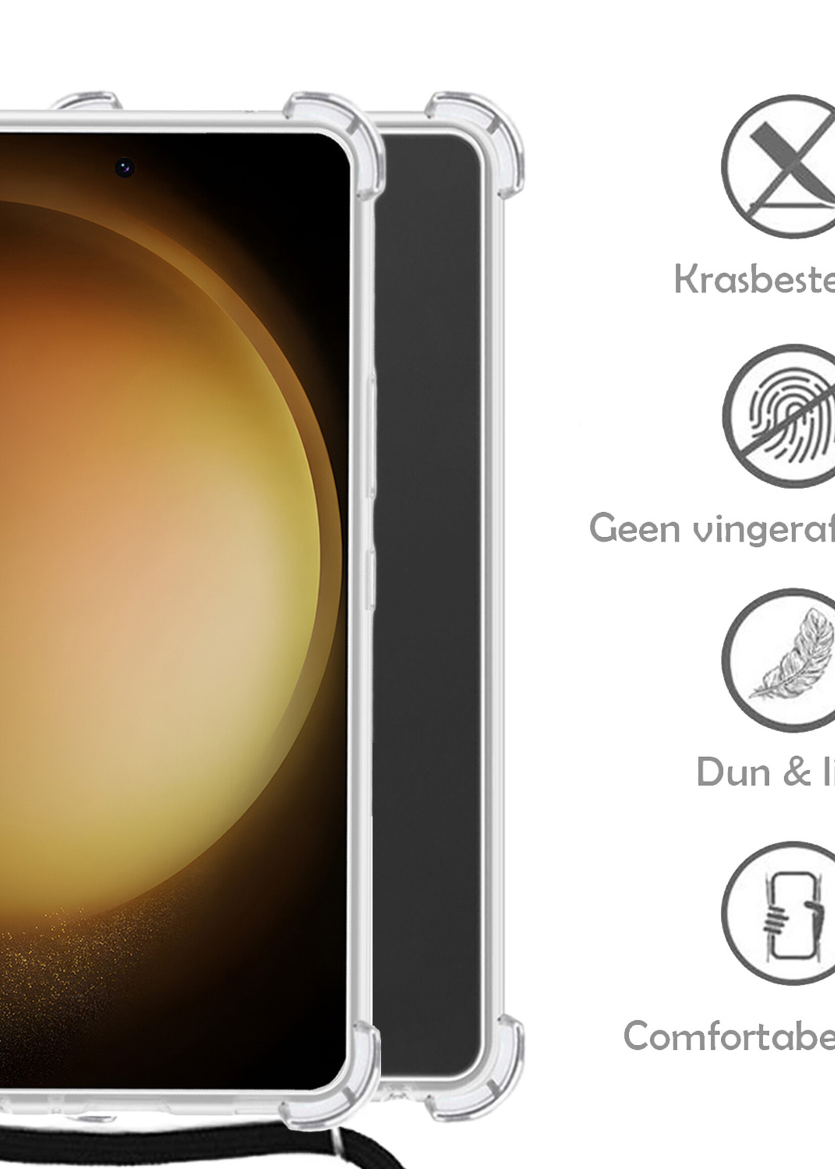 LUQ Hoesje Geschikt voor Samsung S23 Plus Hoesje Shockproof Case Siliconen Hoes Met Koord - Transparant