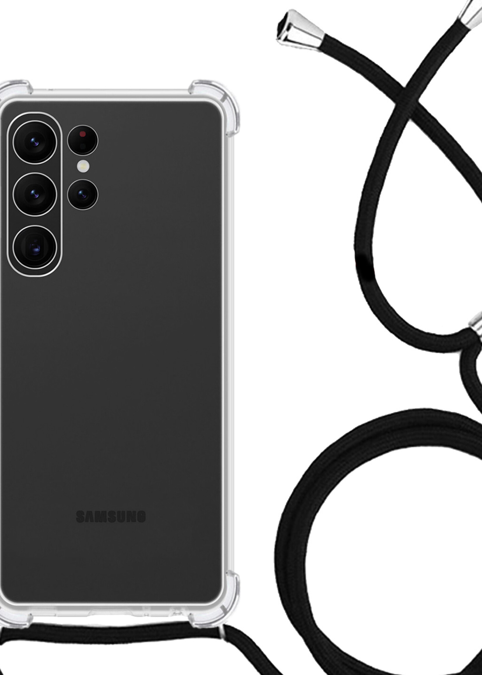 LUQ Hoesje Geschikt voor Samsung S23 Ultra Hoesje Shockproof Case Siliconen Hoes Met Koord - Transparant