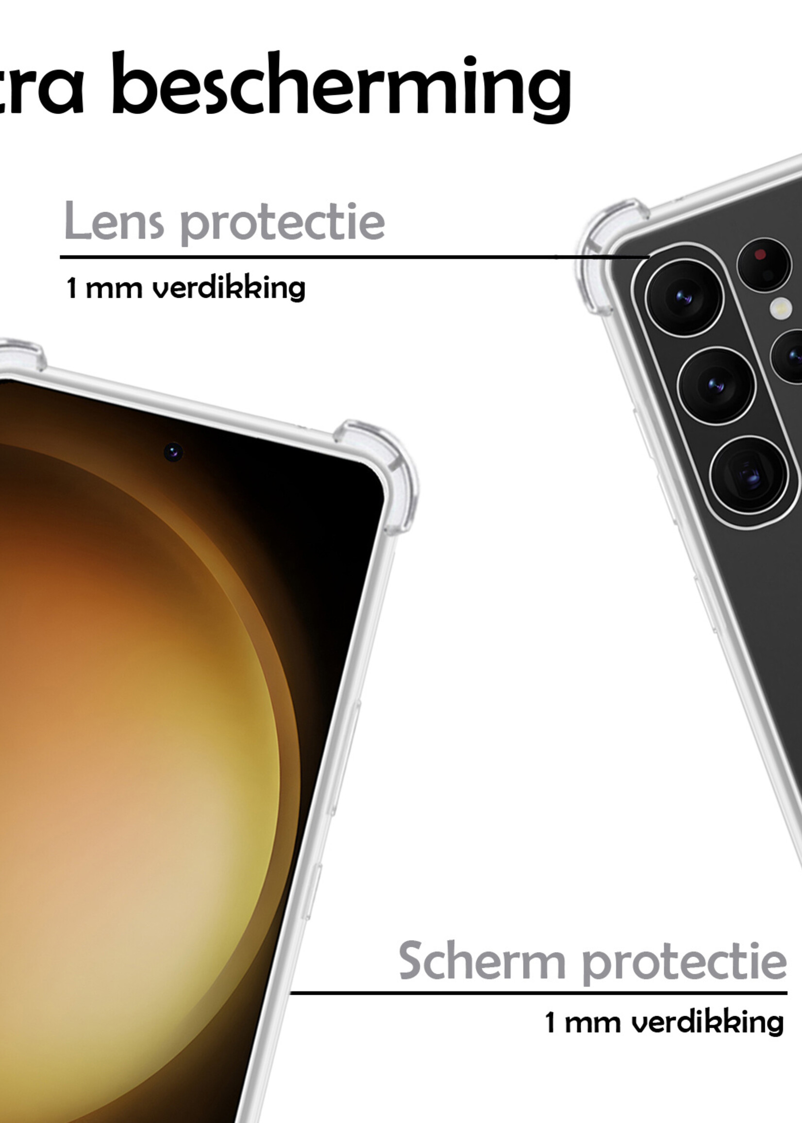 LUQ Hoesje Geschikt voor Samsung S23 Ultra Hoesje Shockproof Case Siliconen Hoes Met Koord - Transparant