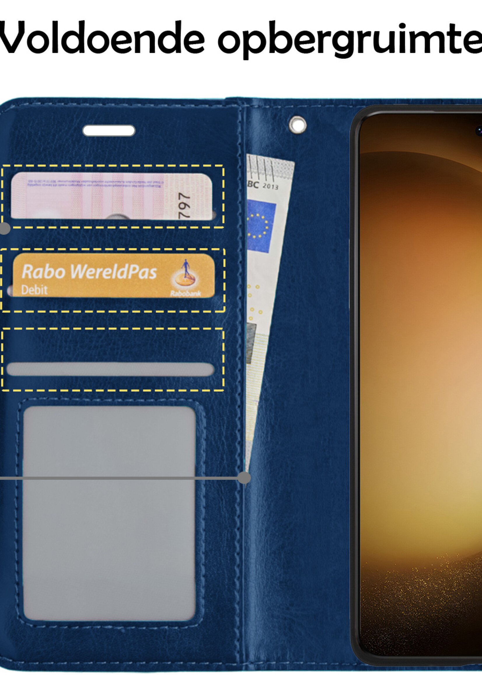 LUQ Hoesje Geschikt voor Samsung S23 Hoesje Book Case Hoes Wallet Cover - Hoes Geschikt voor Samsung Galaxy S23 Hoesje Bookcase Hoes - Donkerblauw