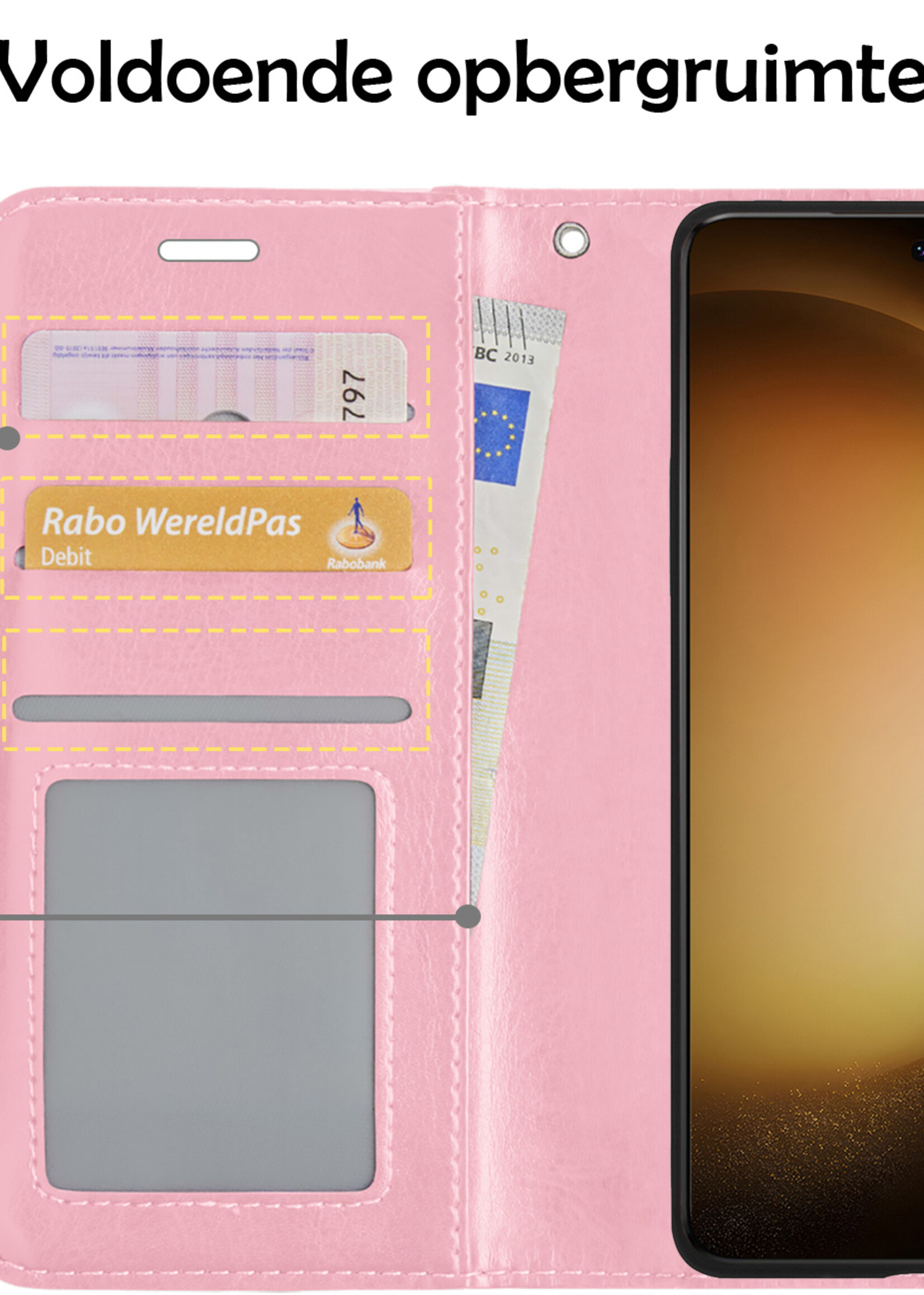 LUQ Hoesje Geschikt voor Samsung S23 Hoesje Book Case Hoes Wallet Cover - Hoes Geschikt voor Samsung Galaxy S23 Hoesje Bookcase Hoes - Lichtroze