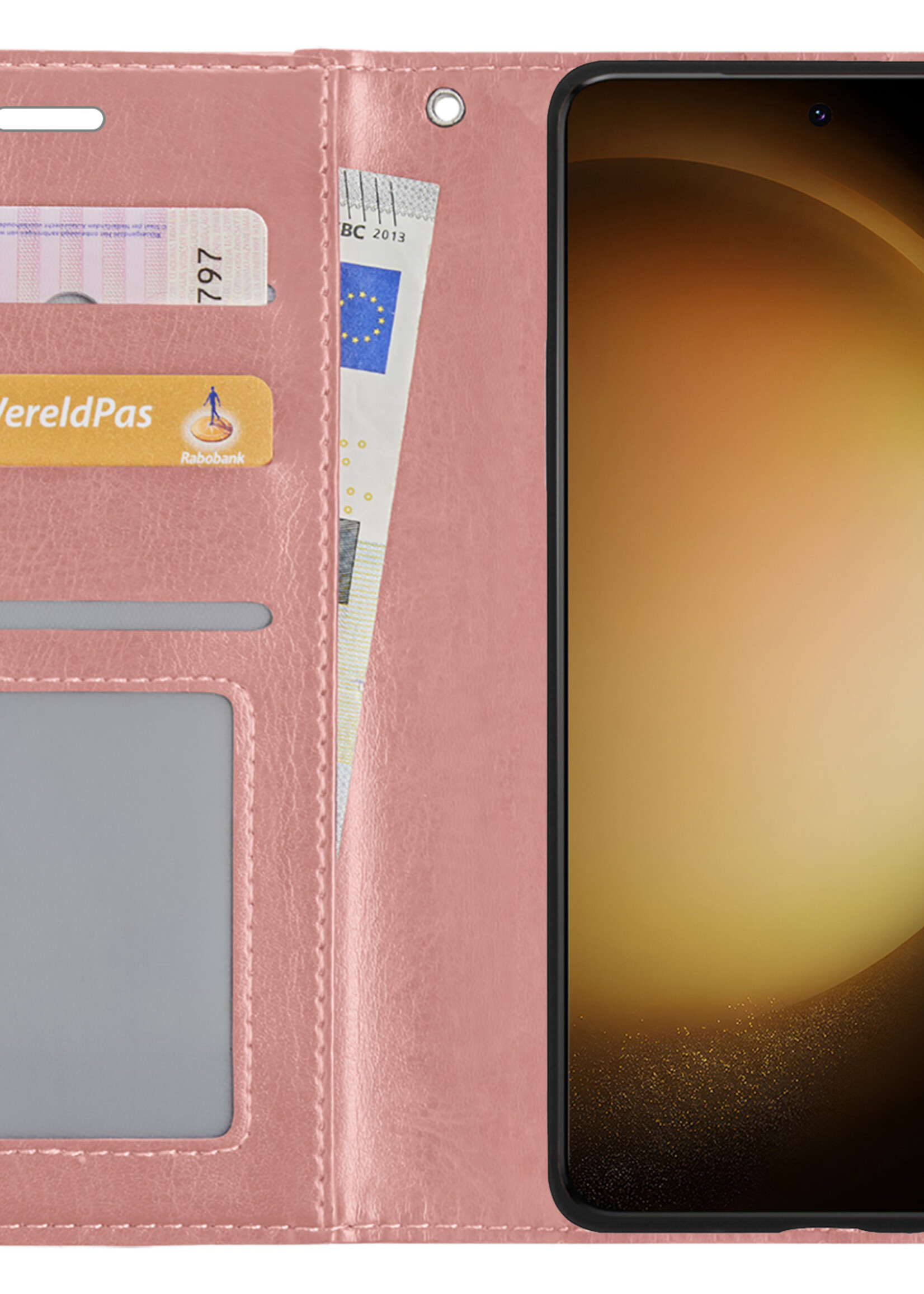 LUQ Hoesje Geschikt voor Samsung S23 Hoesje Book Case Hoes Wallet Cover - Hoes Geschikt voor Samsung Galaxy S23 Hoesje Bookcase Hoes - Rosé goud