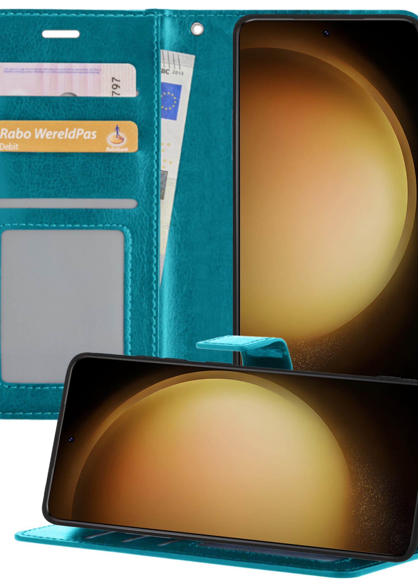 LUQ Hoesje Geschikt voor Samsung S23 Hoesje Book Case Hoes Wallet Cover - Hoes Geschikt voor Samsung Galaxy S23 Hoesje Bookcase Hoes - Turquoise