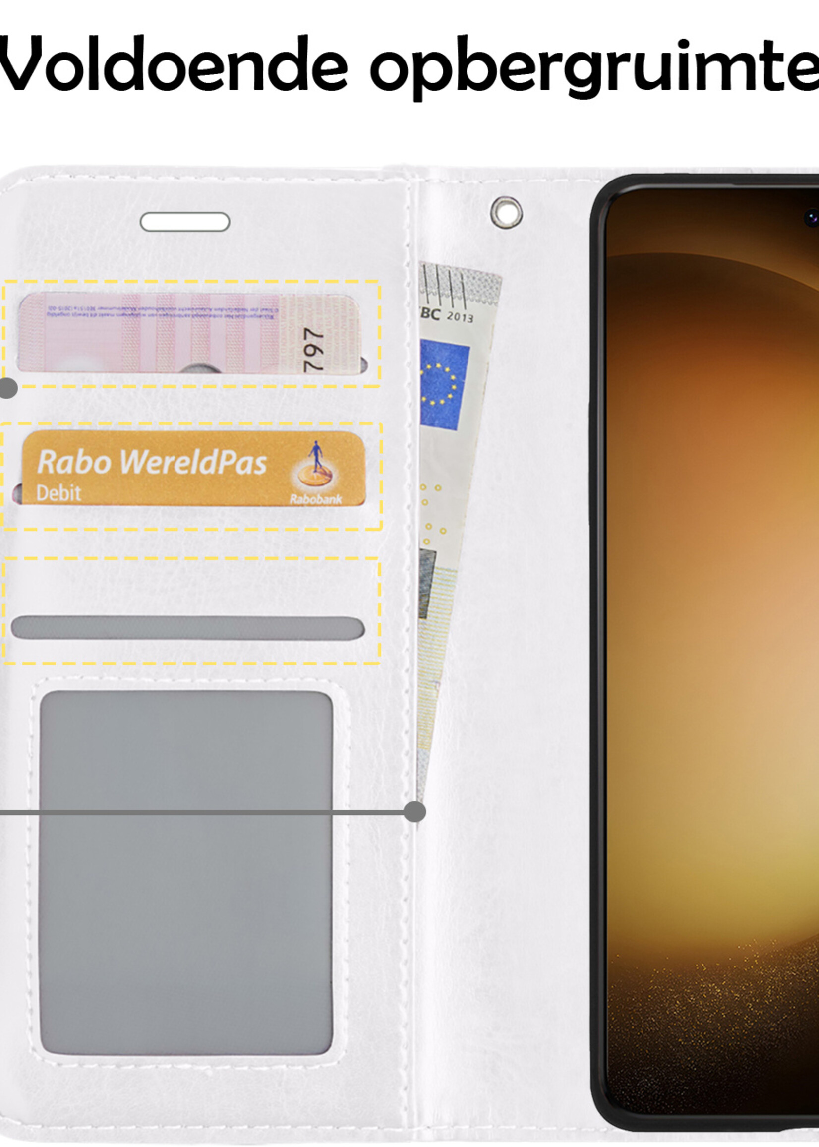 LUQ Hoesje Geschikt voor Samsung S23 Hoesje Book Case Hoes Wallet Cover - Hoes Geschikt voor Samsung Galaxy S23 Hoesje Bookcase Hoes - Wit