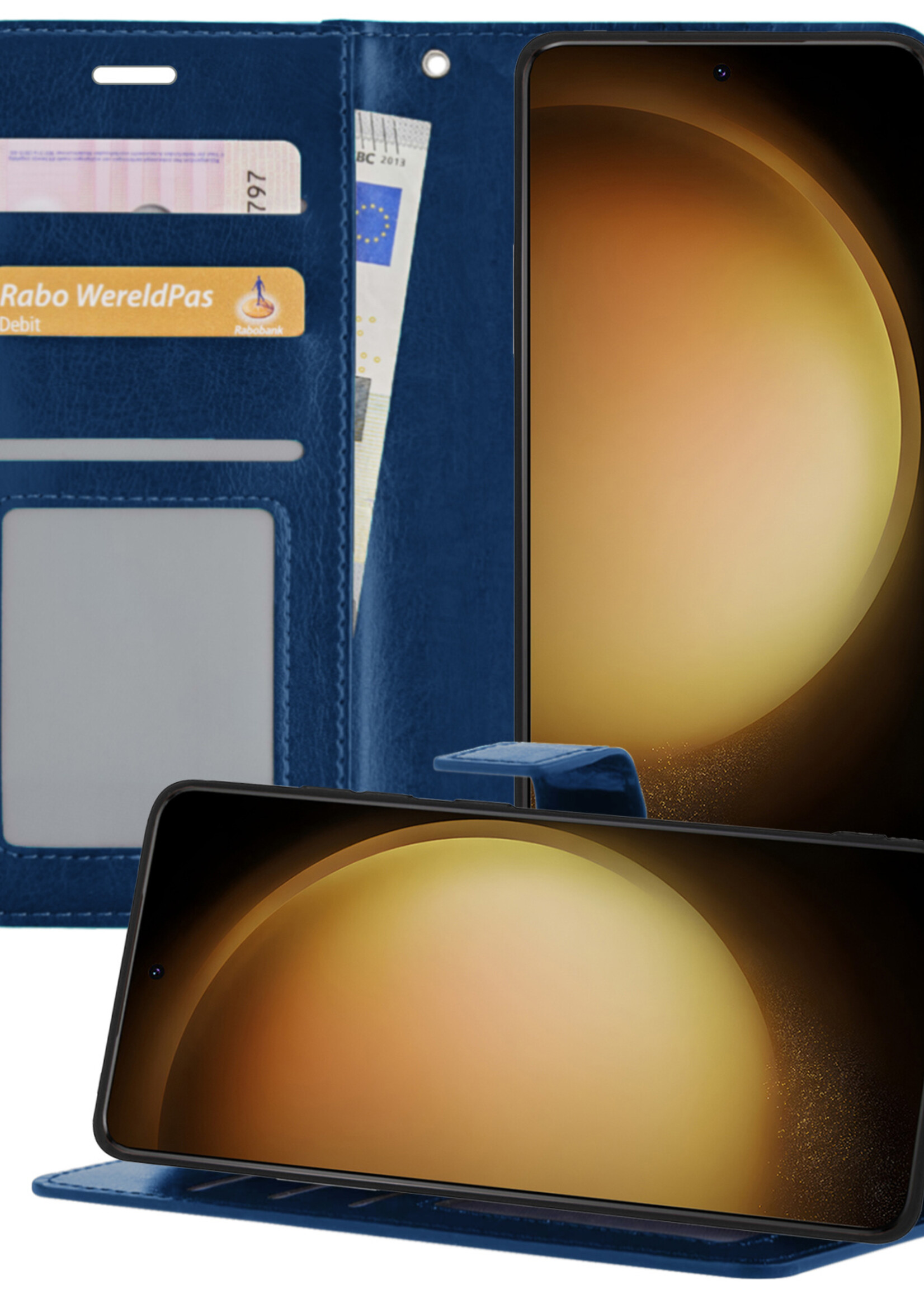 LUQ Hoesje Geschikt voor Samsung S23 Plus Hoesje Book Case Hoes Wallet Cover - Hoes Geschikt voor Samsung Galaxy S23 Plus Hoesje Bookcase Hoes - Donkerblauw