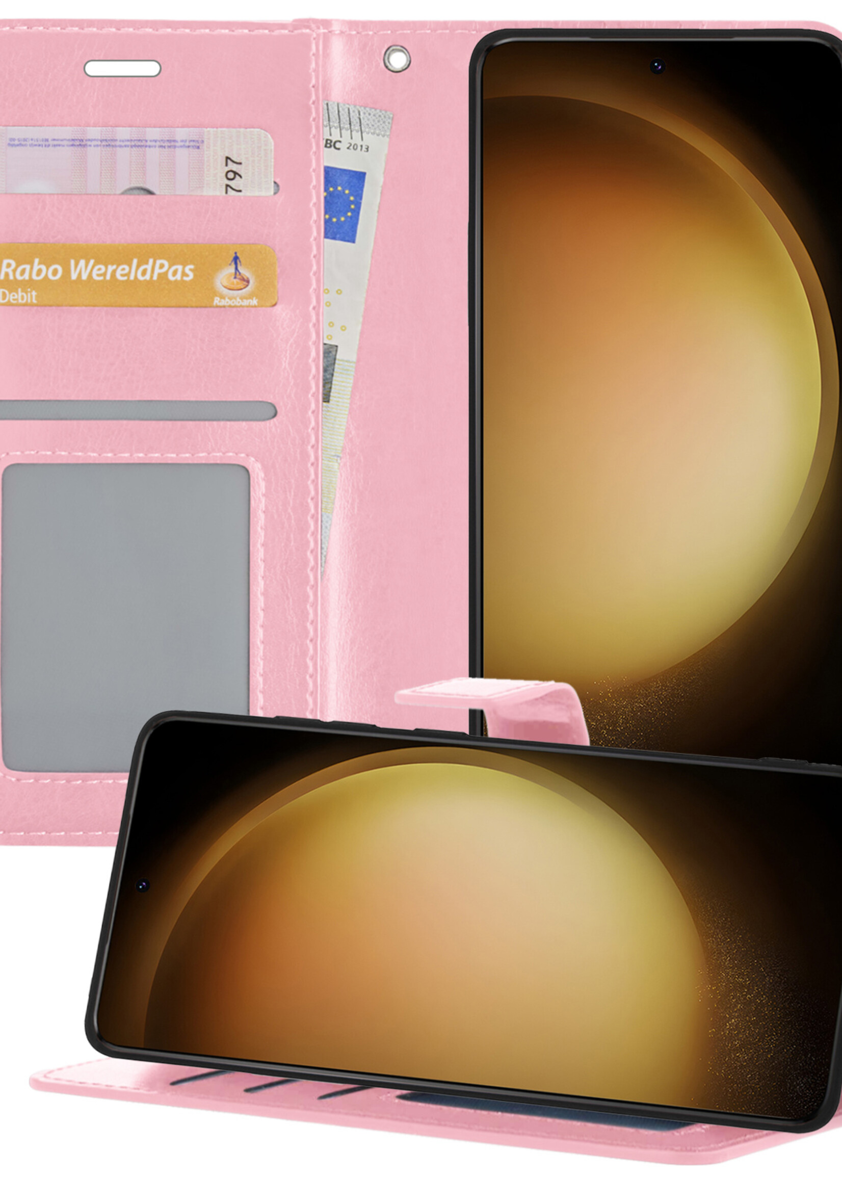 LUQ Hoesje Geschikt voor Samsung S23 Plus Hoesje Book Case Hoes Wallet Cover - Hoes Geschikt voor Samsung Galaxy S23 Plus Hoesje Bookcase Hoes - Lichtroze