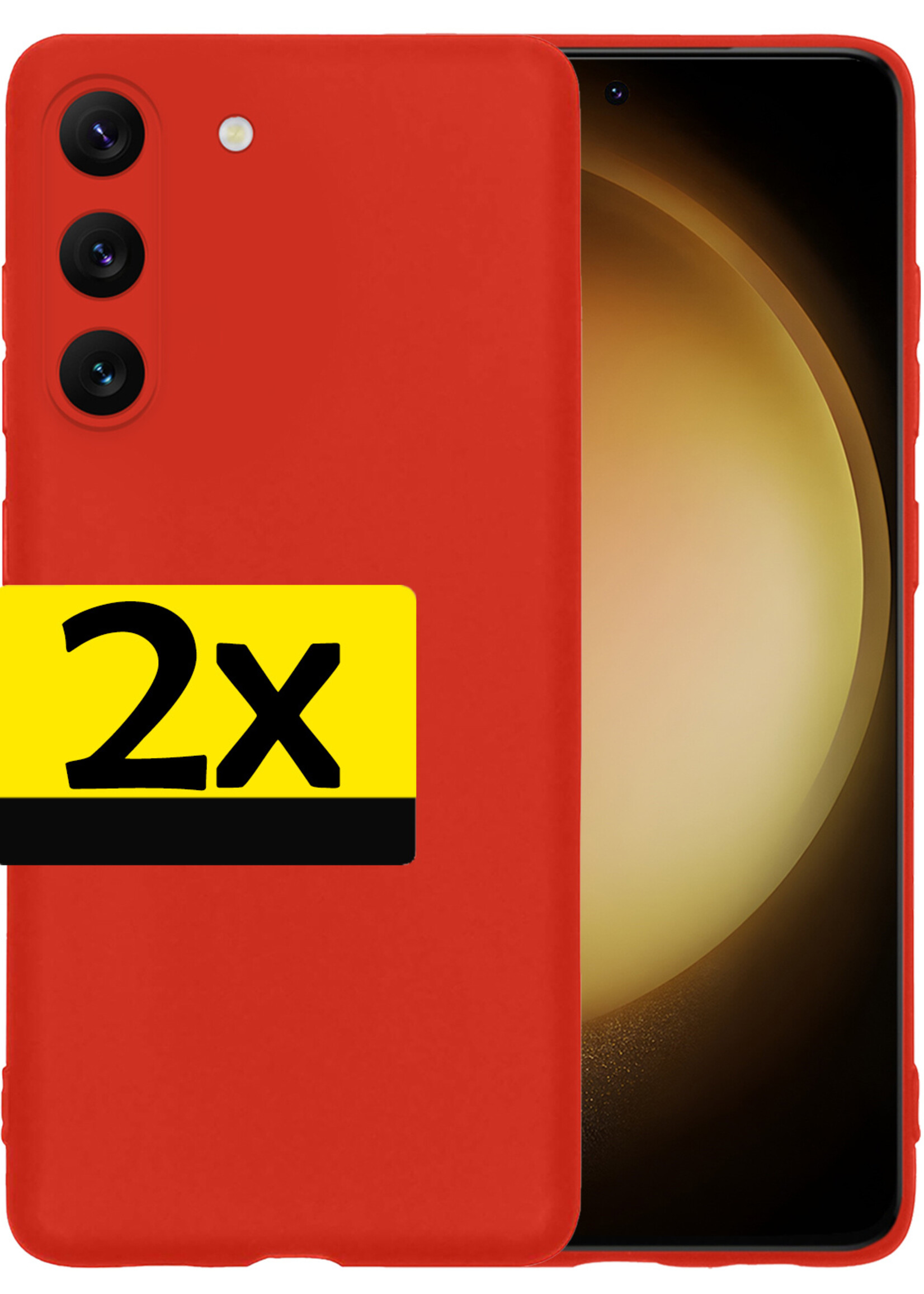 LUQ Hoesje Geschikt voor Samsung S23 Hoesje Siliconen Case - Hoes Geschikt voor Samsung Galaxy S23 Hoes Siliconen - Rood - 2 Stuks