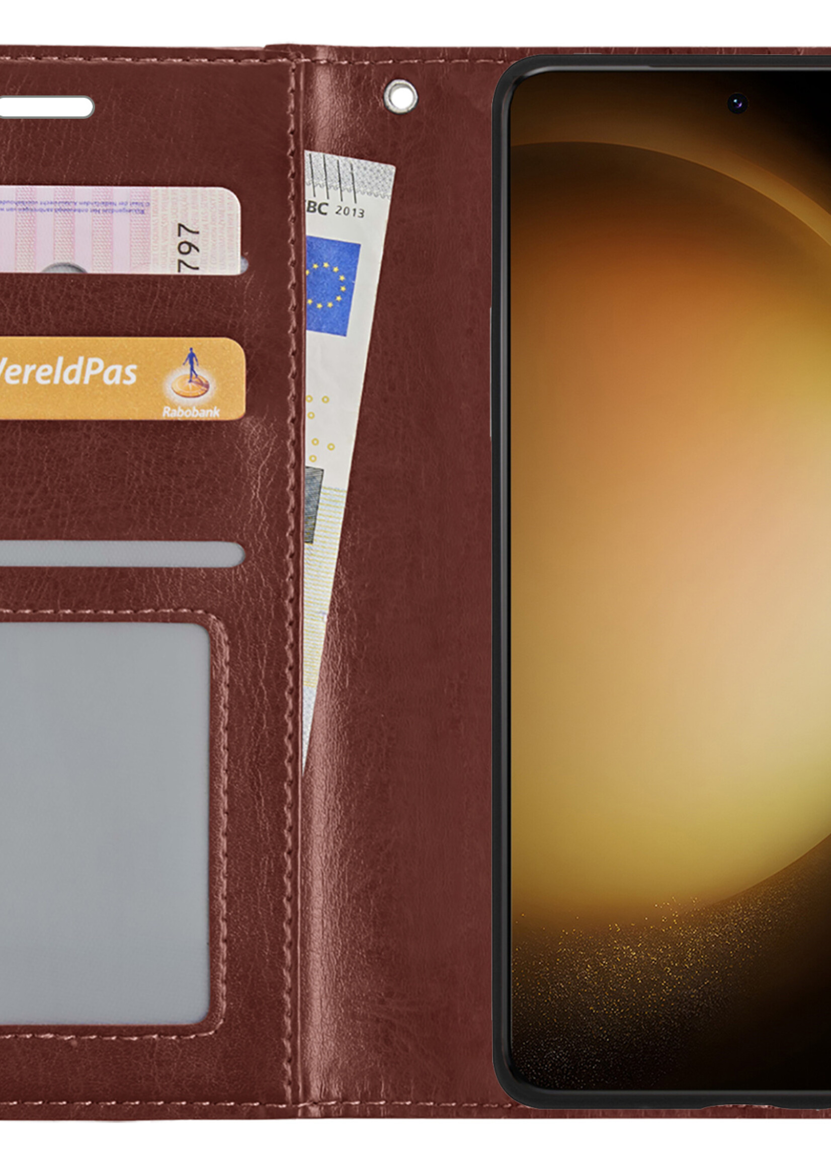 LUQ Hoesje Geschikt voor Samsung S23 Ultra Hoesje Book Case Hoes Wallet Cover - Hoes Geschikt voor Samsung Galaxy S23 Ultra Hoesje Bookcase Hoes - Bruin