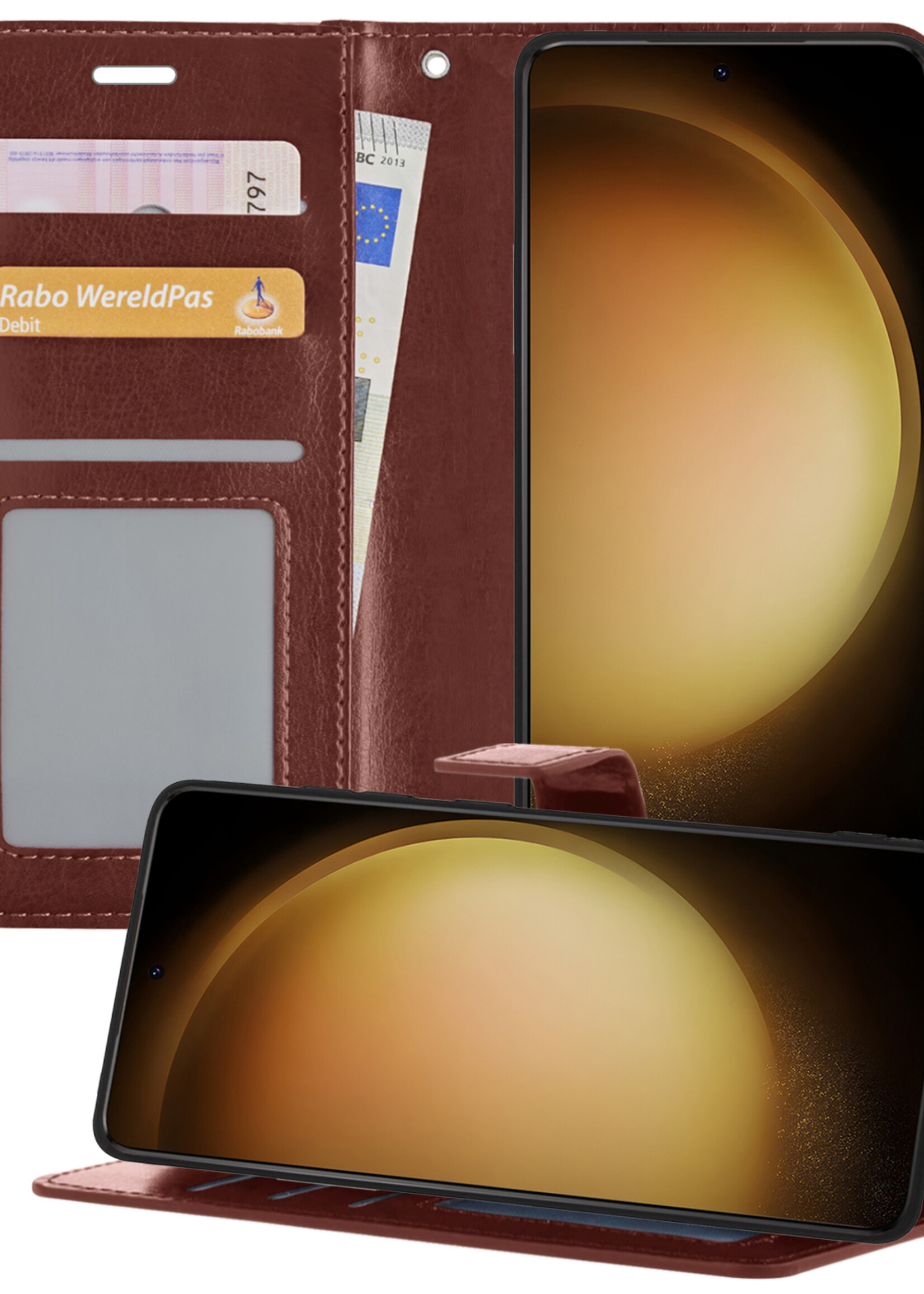 LUQ Hoesje Geschikt voor Samsung S23 Ultra Hoesje Book Case Hoes Wallet Cover - Hoes Geschikt voor Samsung Galaxy S23 Ultra Hoesje Bookcase Hoes - Bruin