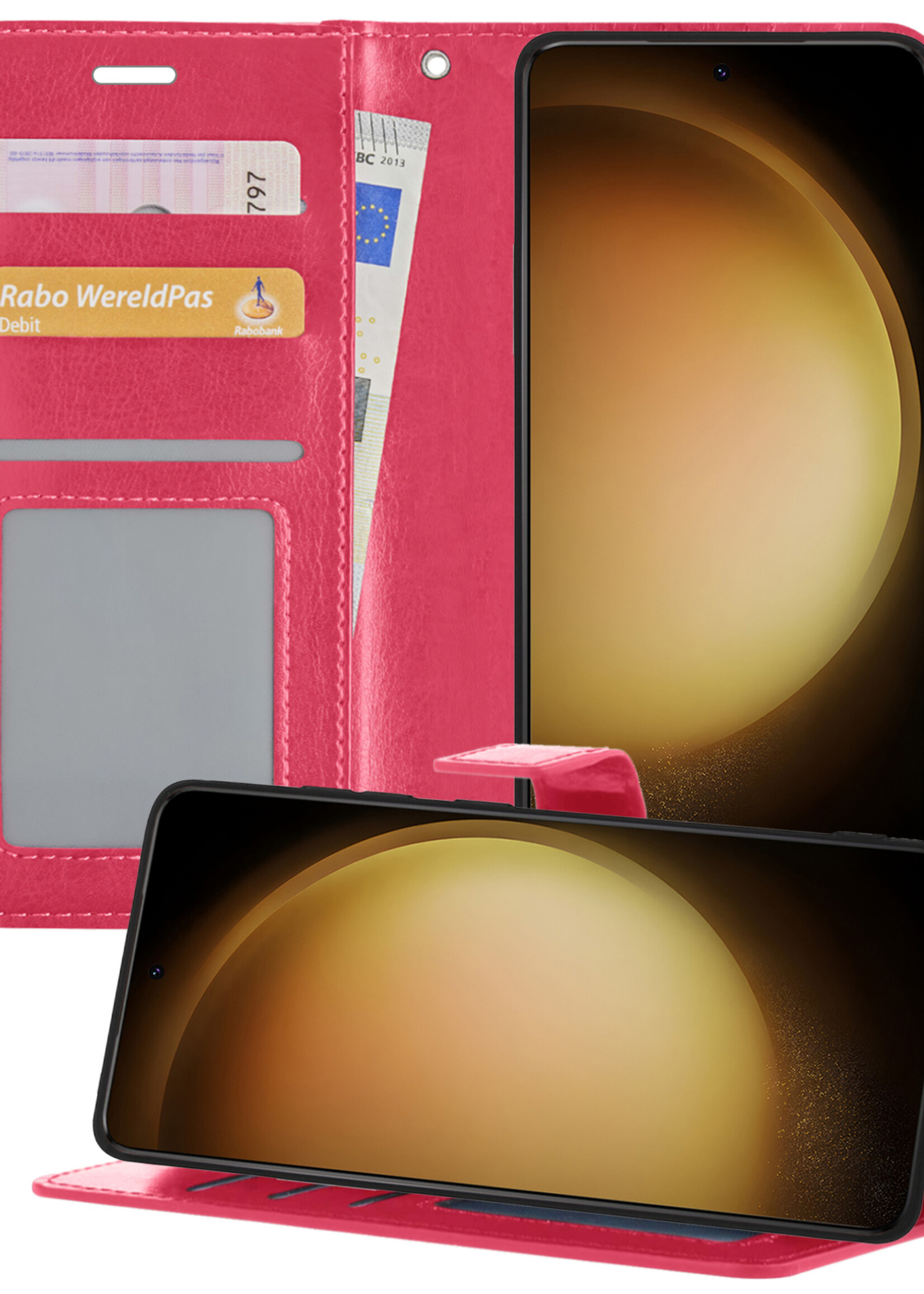 LUQ Hoesje Geschikt voor Samsung S23 Ultra Hoesje Book Case Hoes Wallet Cover - Hoes Geschikt voor Samsung Galaxy S23 Ultra Hoesje Bookcase Hoes - Donkerroze