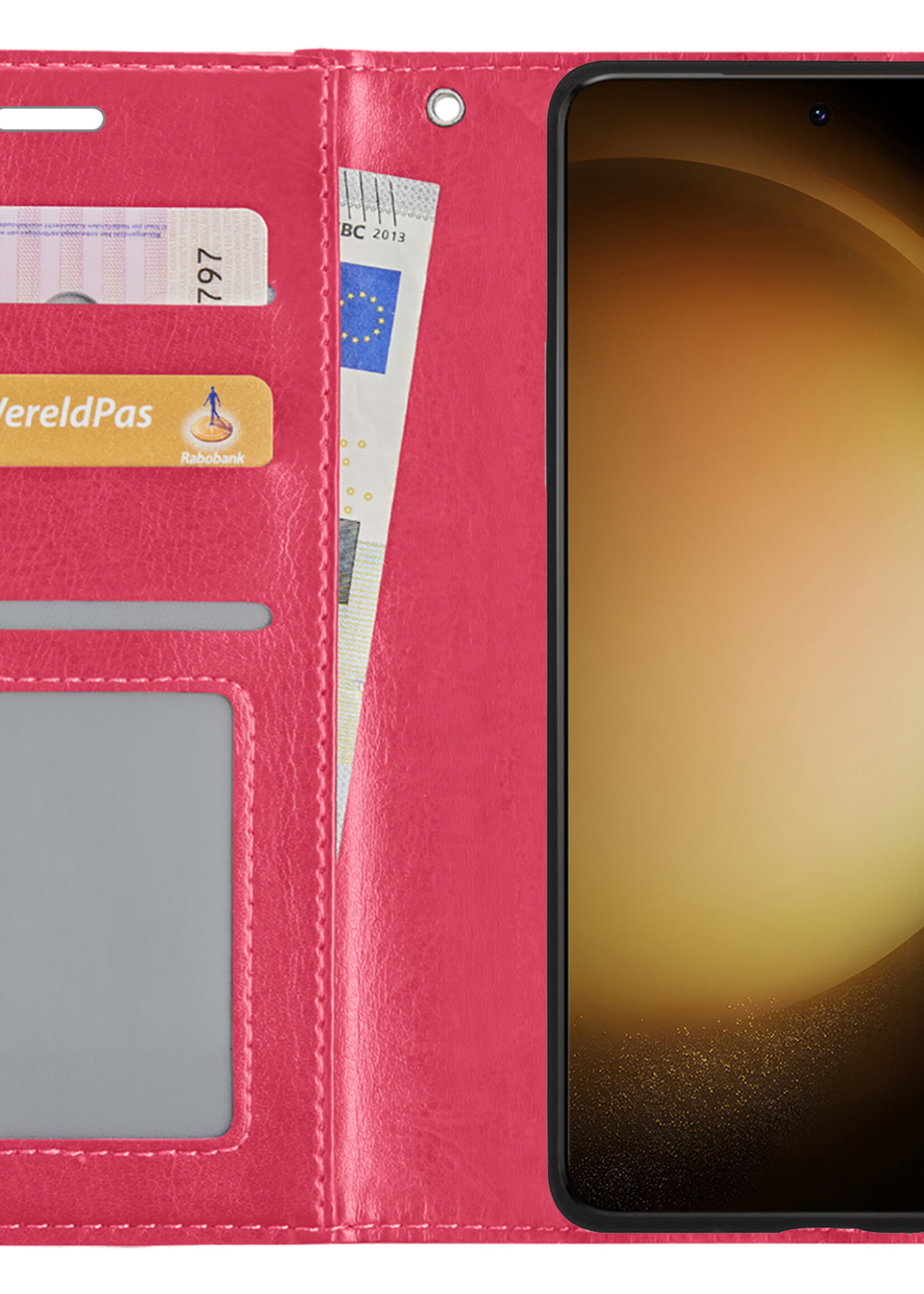 LUQ Hoesje Geschikt voor Samsung S23 Ultra Hoesje Book Case Hoes Wallet Cover - Hoes Geschikt voor Samsung Galaxy S23 Ultra Hoesje Bookcase Hoes - Donkerroze