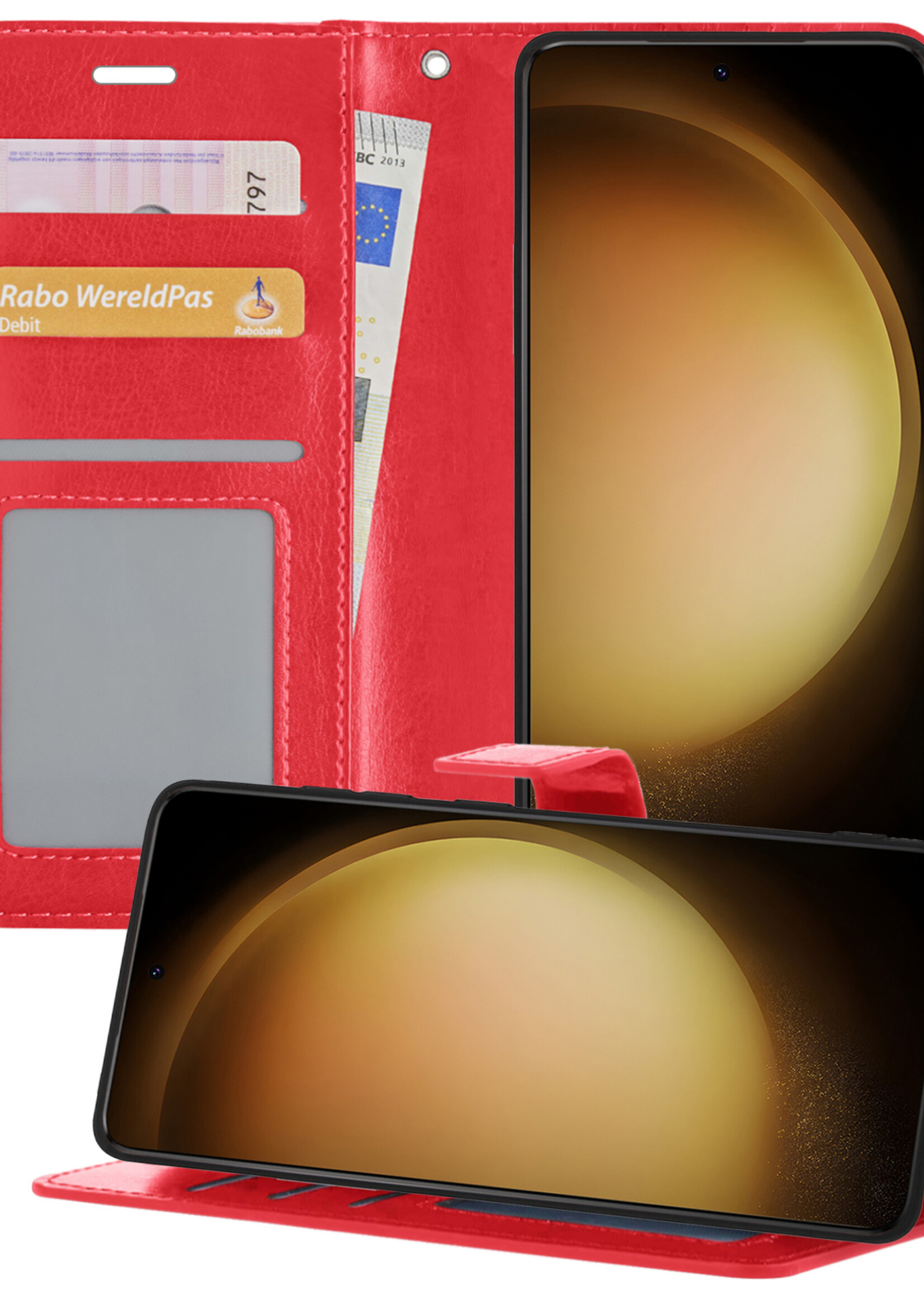 LUQ Hoesje Geschikt voor Samsung S23 Ultra Hoesje Book Case Hoes Wallet Cover - Hoes Geschikt voor Samsung Galaxy S23 Ultra Hoesje Bookcase Hoes - Rood