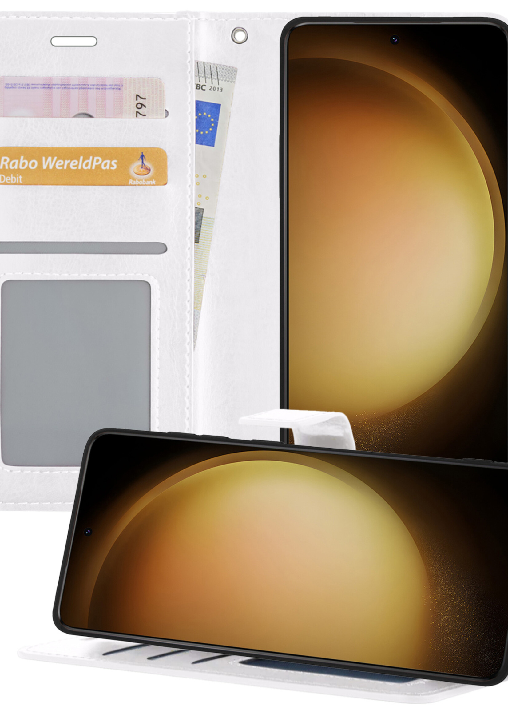 LUQ Hoesje Geschikt voor Samsung S23 Ultra Hoesje Book Case Hoes Wallet Cover - Hoes Geschikt voor Samsung Galaxy S23 Ultra Hoesje Bookcase Hoes - Wit