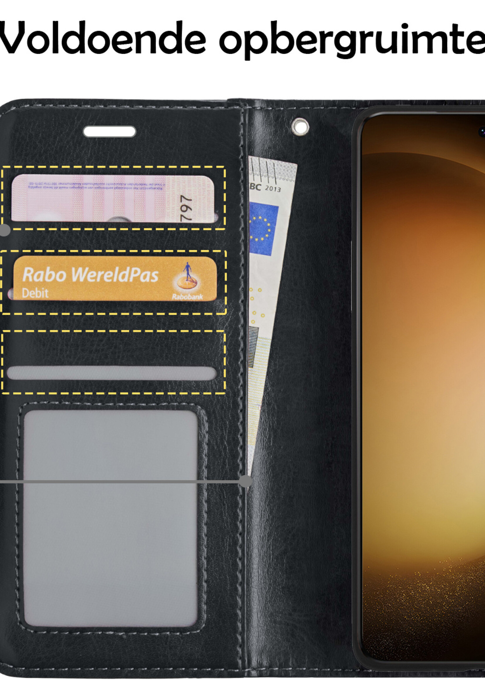 LUQ Hoesje Geschikt voor Samsung S23 Ultra Hoesje Book Case Hoes Wallet Cover - Hoes Geschikt voor Samsung Galaxy S23 Ultra Hoesje Bookcase Hoes - Zwart