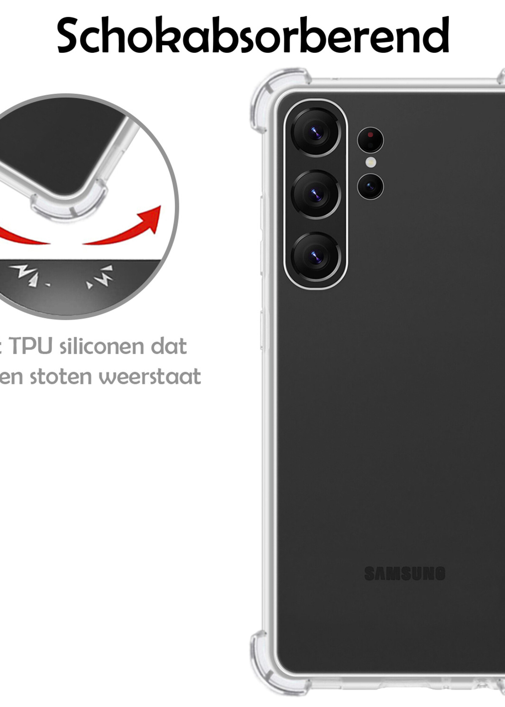 LUQ Hoesje Geschikt voor Samsung S23 Ultra Hoesje Shockproof Case Siliconen - Hoes Geschikt voor Samsung Galaxy S23 Ultra Hoes Cover Siliconen - Transparant