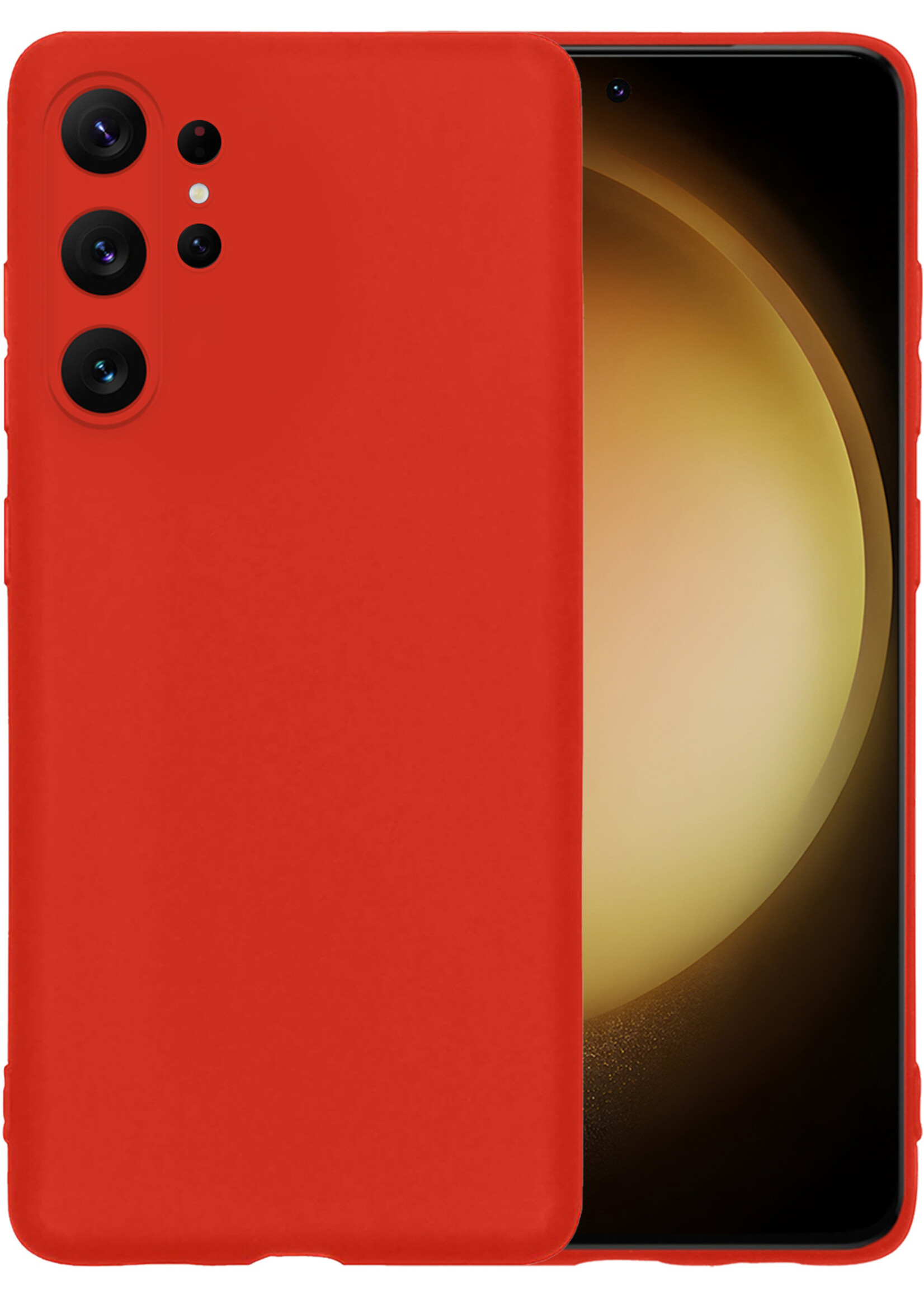 LUQ Hoesje Geschikt voor Samsung S23 Ultra Hoesje Siliconen Case - Hoes Geschikt voor Samsung Galaxy S23 Ultra Hoes Siliconen - Rood