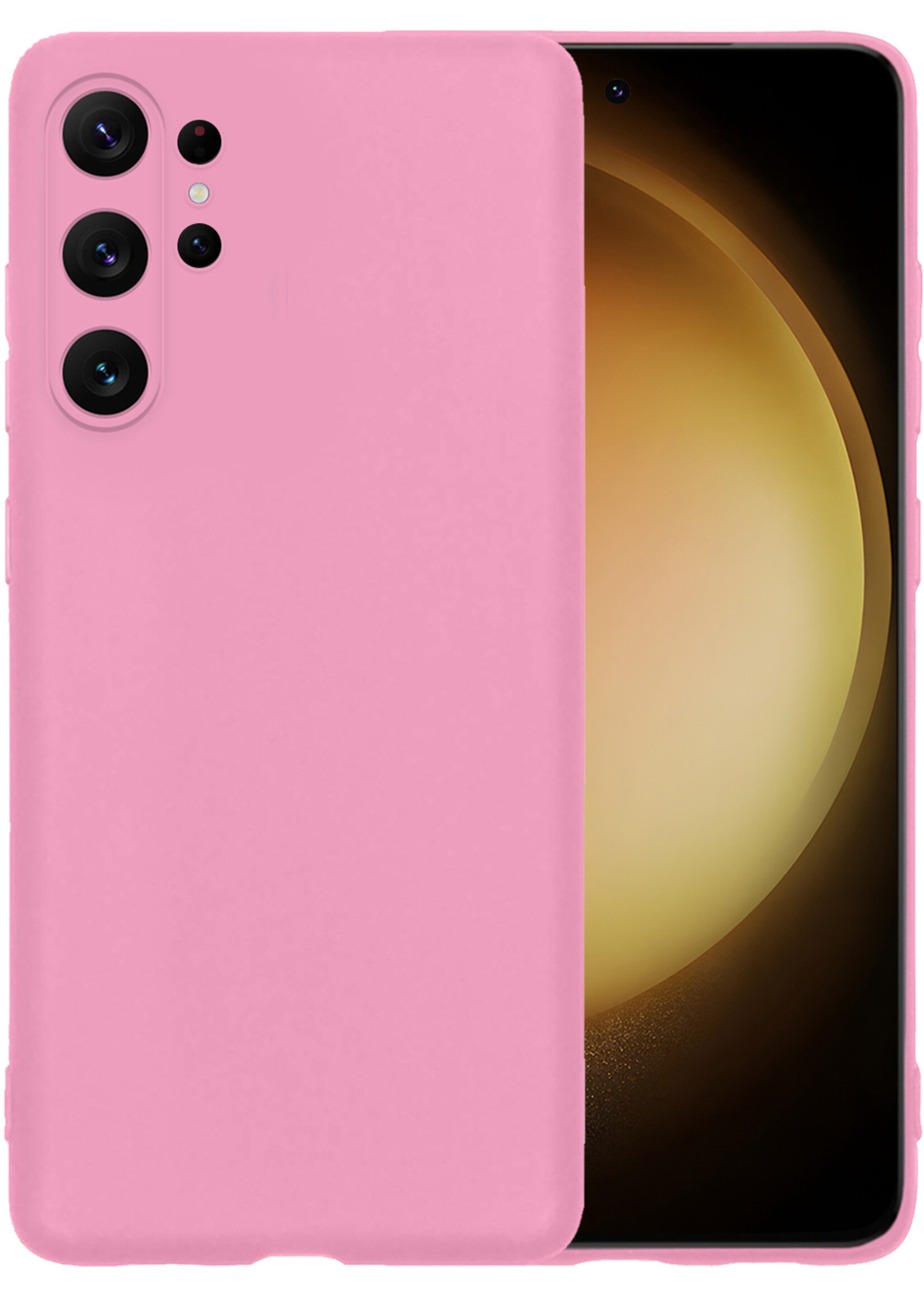 LUQ Hoesje Geschikt voor Samsung S23 Ultra Hoesje Siliconen Case - Hoes Geschikt voor Samsung Galaxy S23 Ultra Hoes Siliconen - Lichtroze