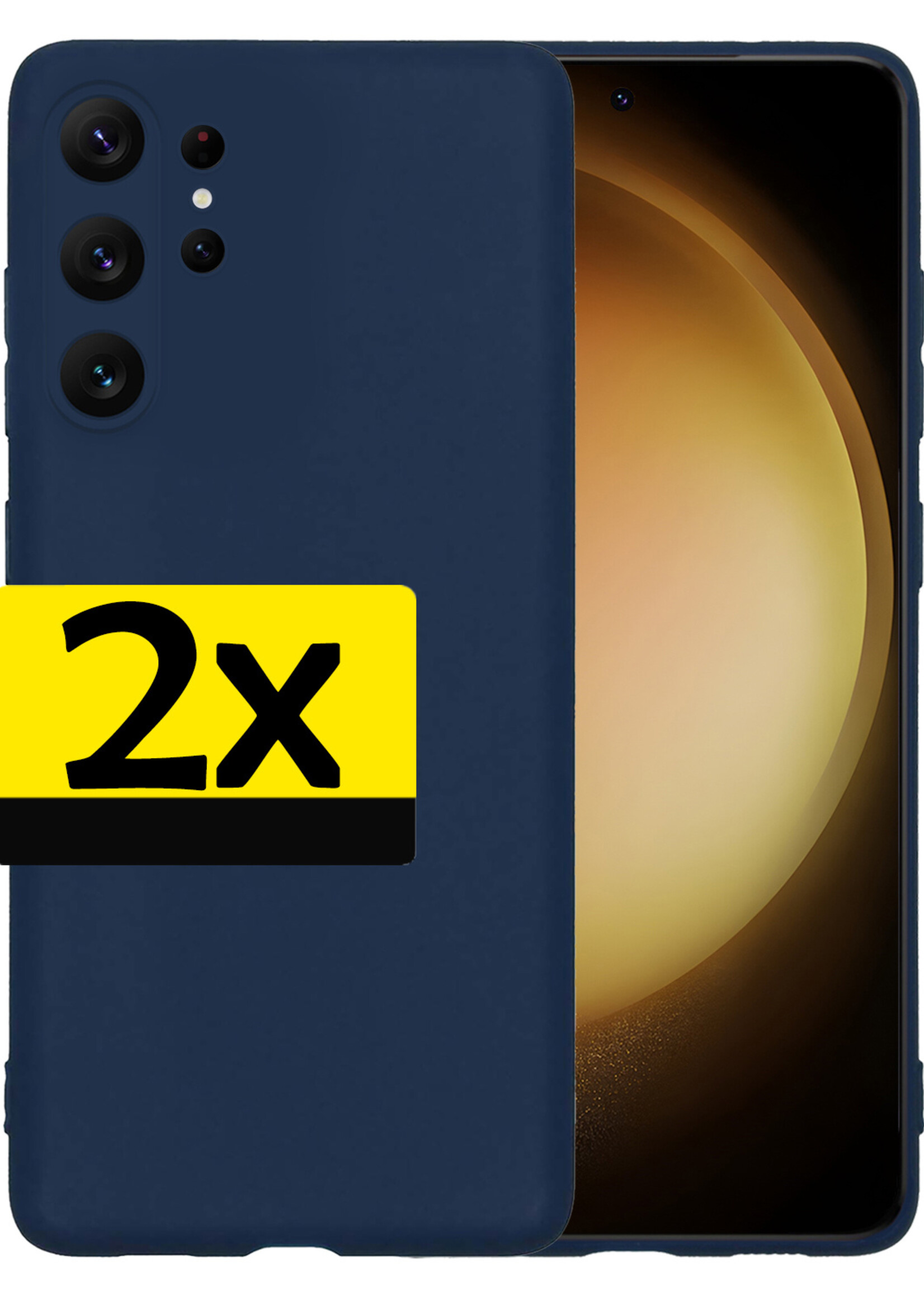 LUQ Hoesje Geschikt voor Samsung S23 Ultra Hoesje Siliconen Case - Hoes Geschikt voor Samsung Galaxy S23 Ultra Hoes Siliconen - Donkerblauw - 2 Stuks